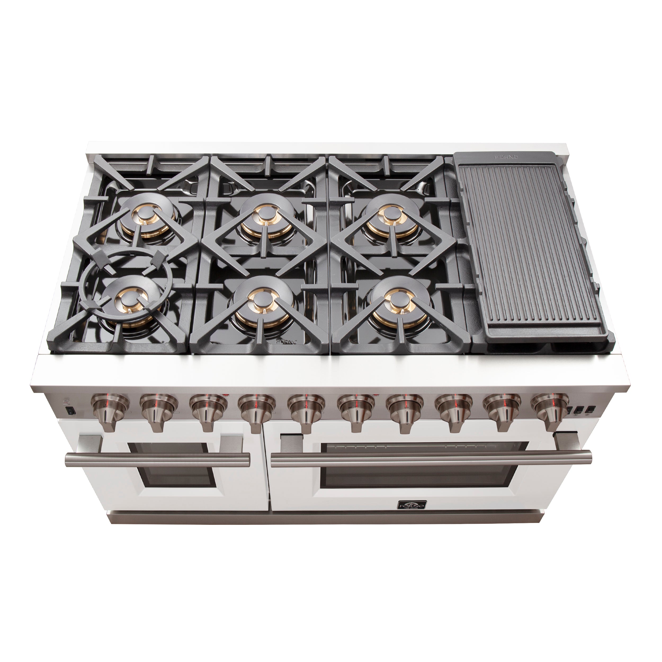 Forno Capriasca 48 in. 6.58 cu. ft. 8-burner White Gas Range with Brass Burners | FFSGS6260-48WHT