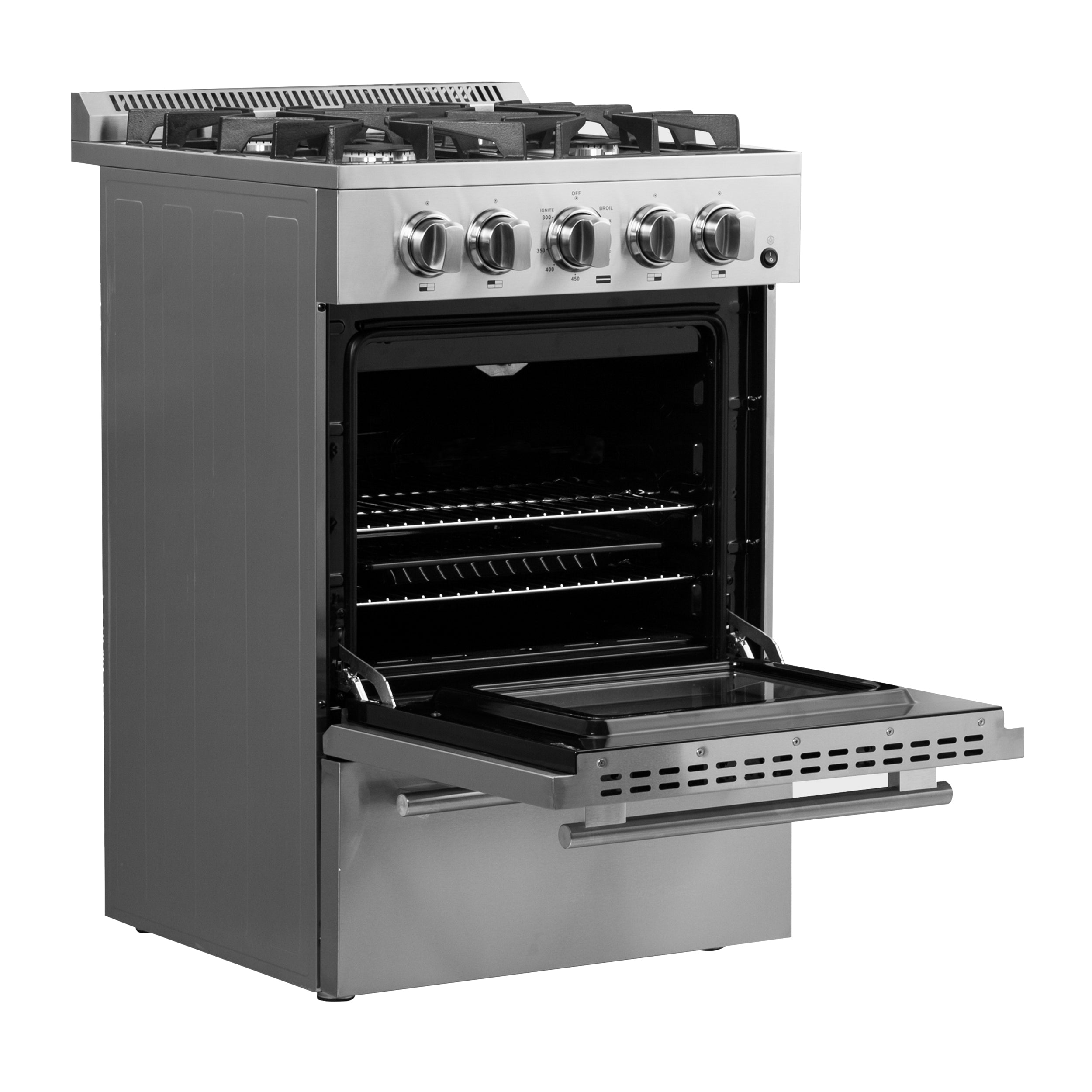 Forno Breno 24 in. 2.3 cu.ft. Stainless Steel Gas Range with 4 Burners, Air Fry Kit and Storage Drawer | FFSGS6272-24