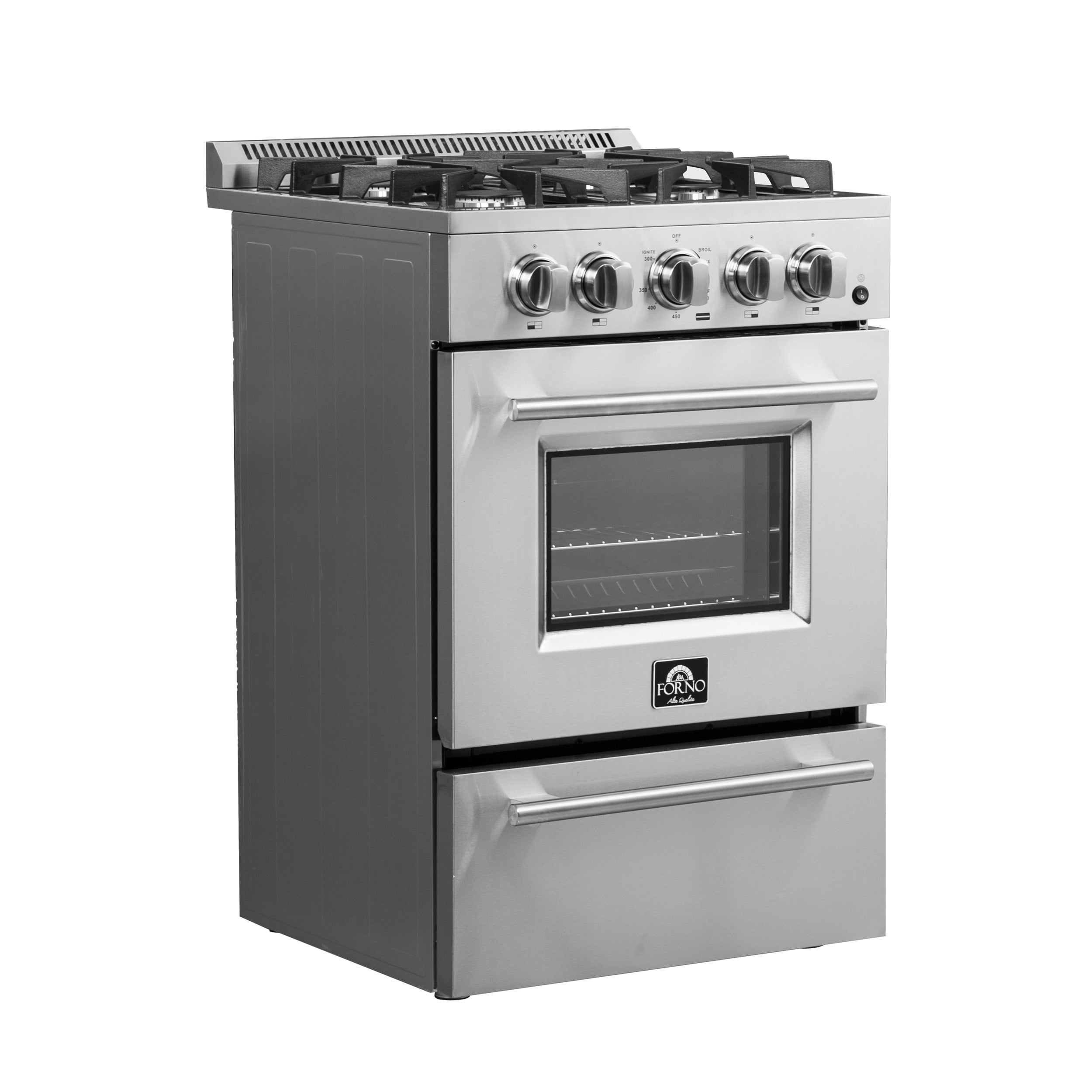 Forno Breno 24 in. 2.3 cu.ft. Stainless Steel Gas Range with 4 Burners, Air Fry Kit and Storage Drawer | FFSGS6272-24