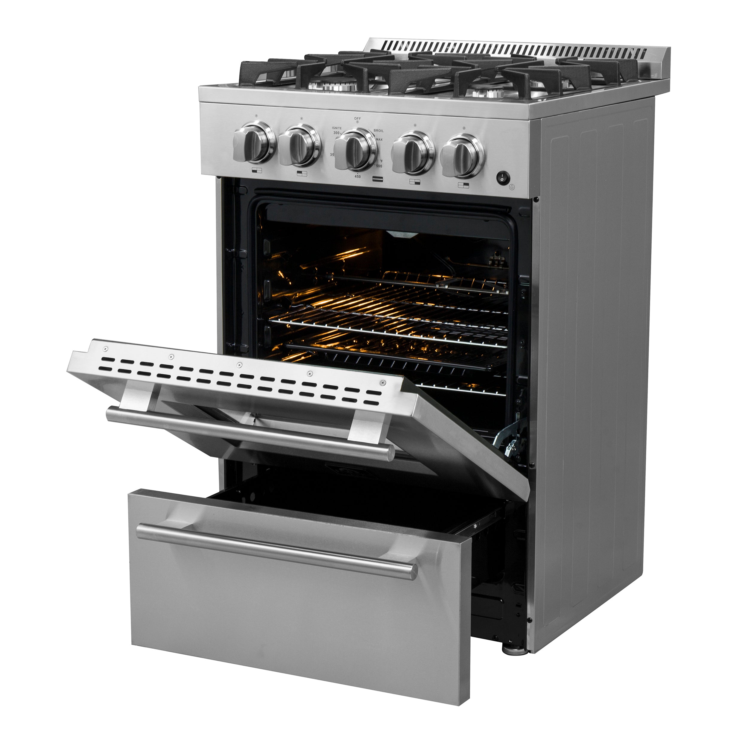 Forno Breno 24 in. 2.3 cu.ft. Stainless Steel Gas Range with 4 Burners, Air Fry Kit and Storage Drawer | FFSGS6272-24