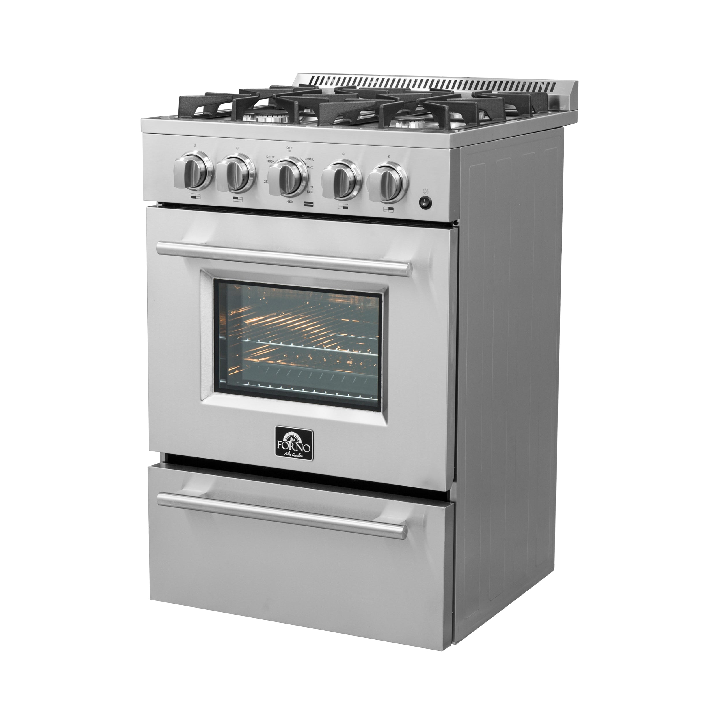 Forno Breno 24 in. 2.3 cu.ft. Stainless Steel Gas Range with 4 Burners, Air Fry Kit and Storage Drawer | FFSGS6272-24