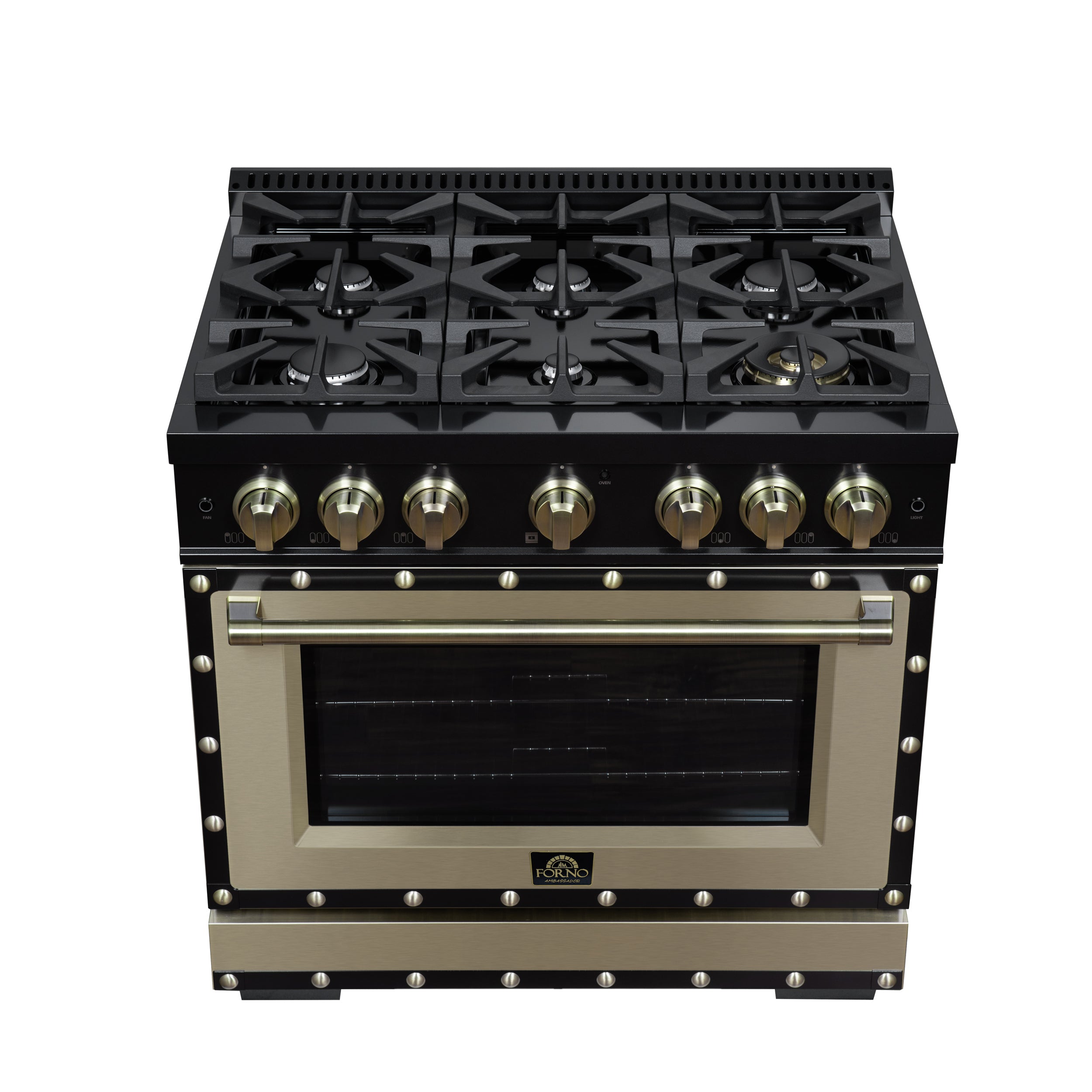 Forno Valente 36 in. 5.2 Cu.ft. Black Gas Range with 6 Sealed Burners and Air Fry | FFSGS6299-36CPBLK