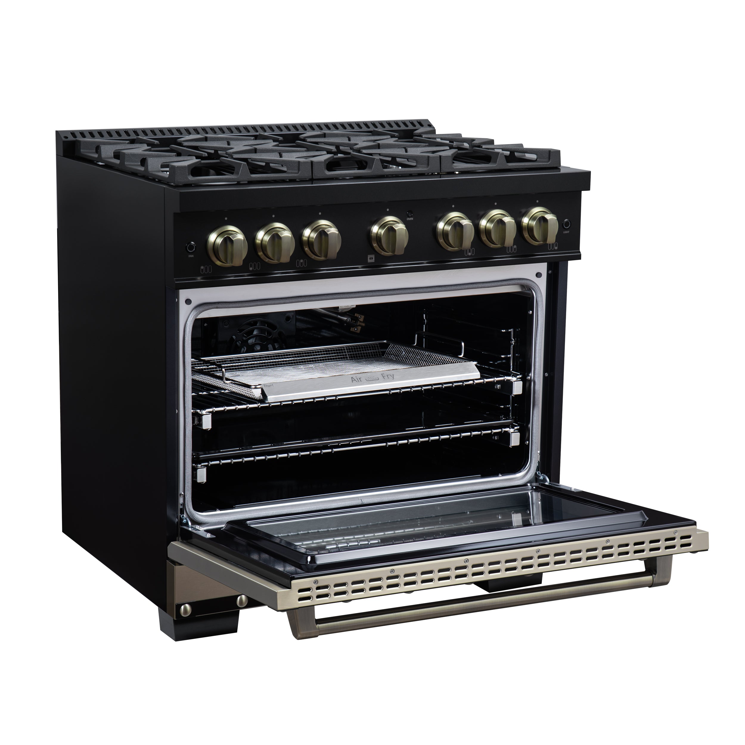 Forno Valente 36 in. 5.2 Cu.ft. Black Gas Range with 6 Sealed Burners and Air Fry | FFSGS6299-36CPBLK