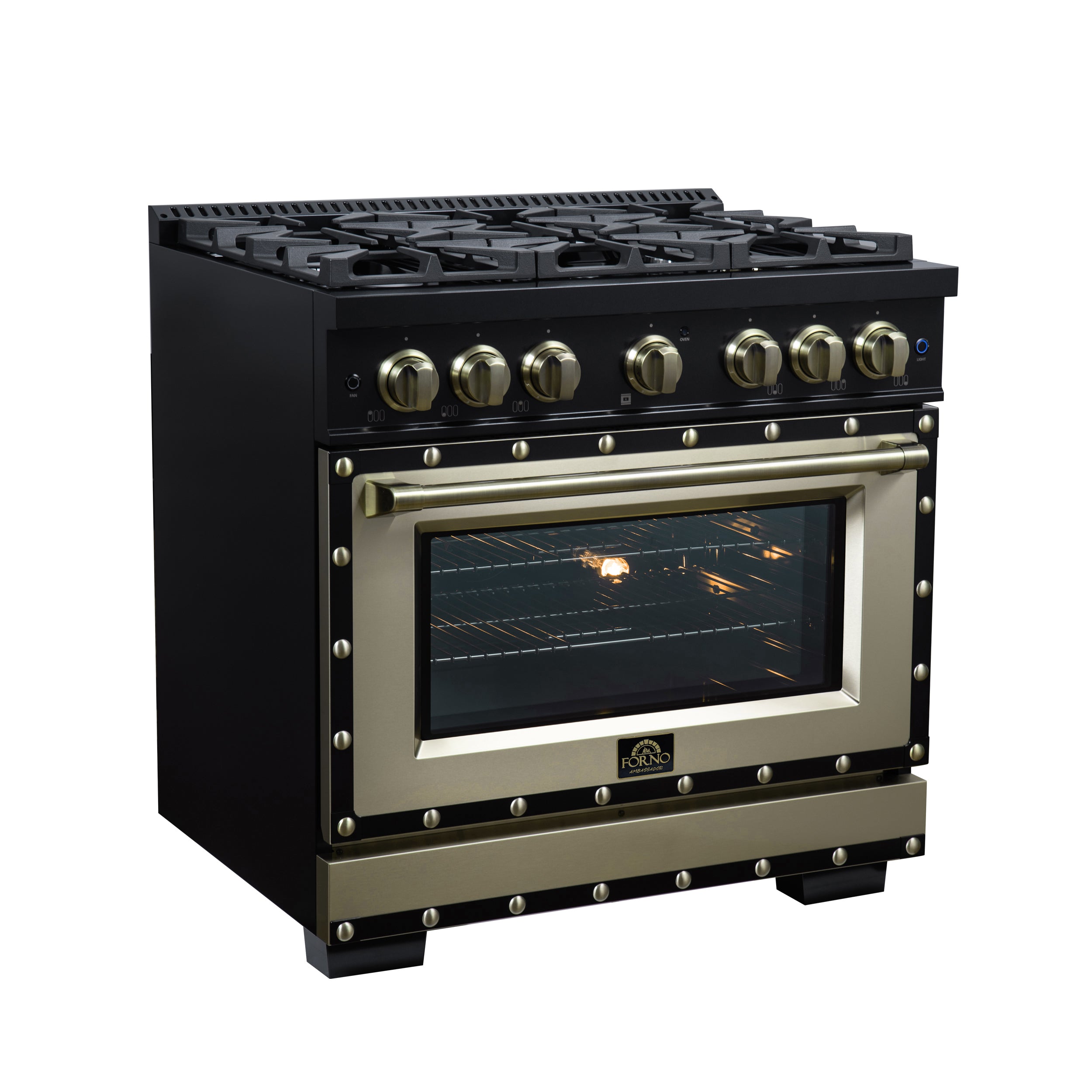 Forno Valente 36 in. 5.2 Cu.ft. Black Gas Range with 6 Sealed Burners and Air Fry | FFSGS6299-36CPBLK
