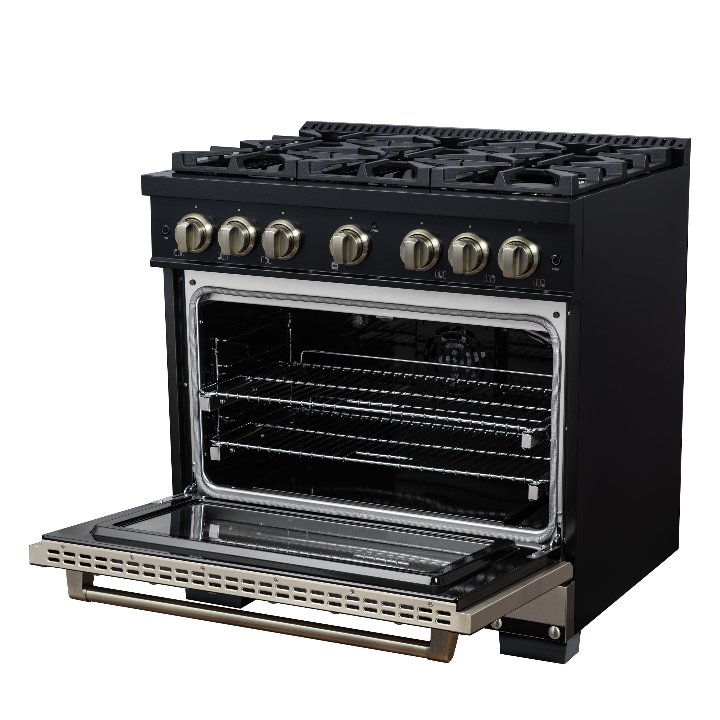 Forno Valente 36 in. 5.2 Cu.ft. Black Gas Range with 6 Sealed Burners and Air Fry | FFSGS6299-36CPBLK