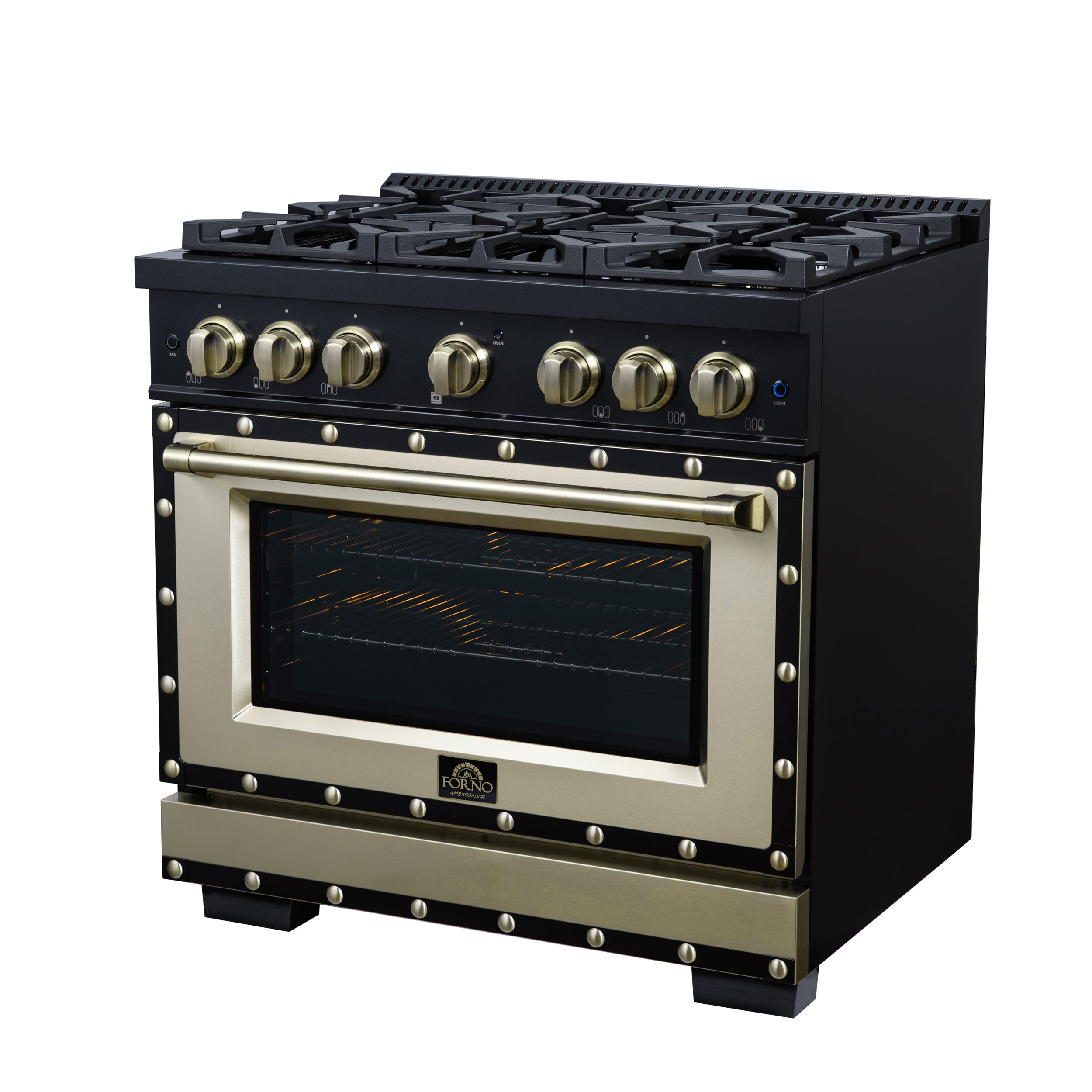 Forno Valente 36 in. 5.2 Cu.ft. Black Gas Range with 6 Sealed Burners and Air Fry | FFSGS6299-36CPBLK
