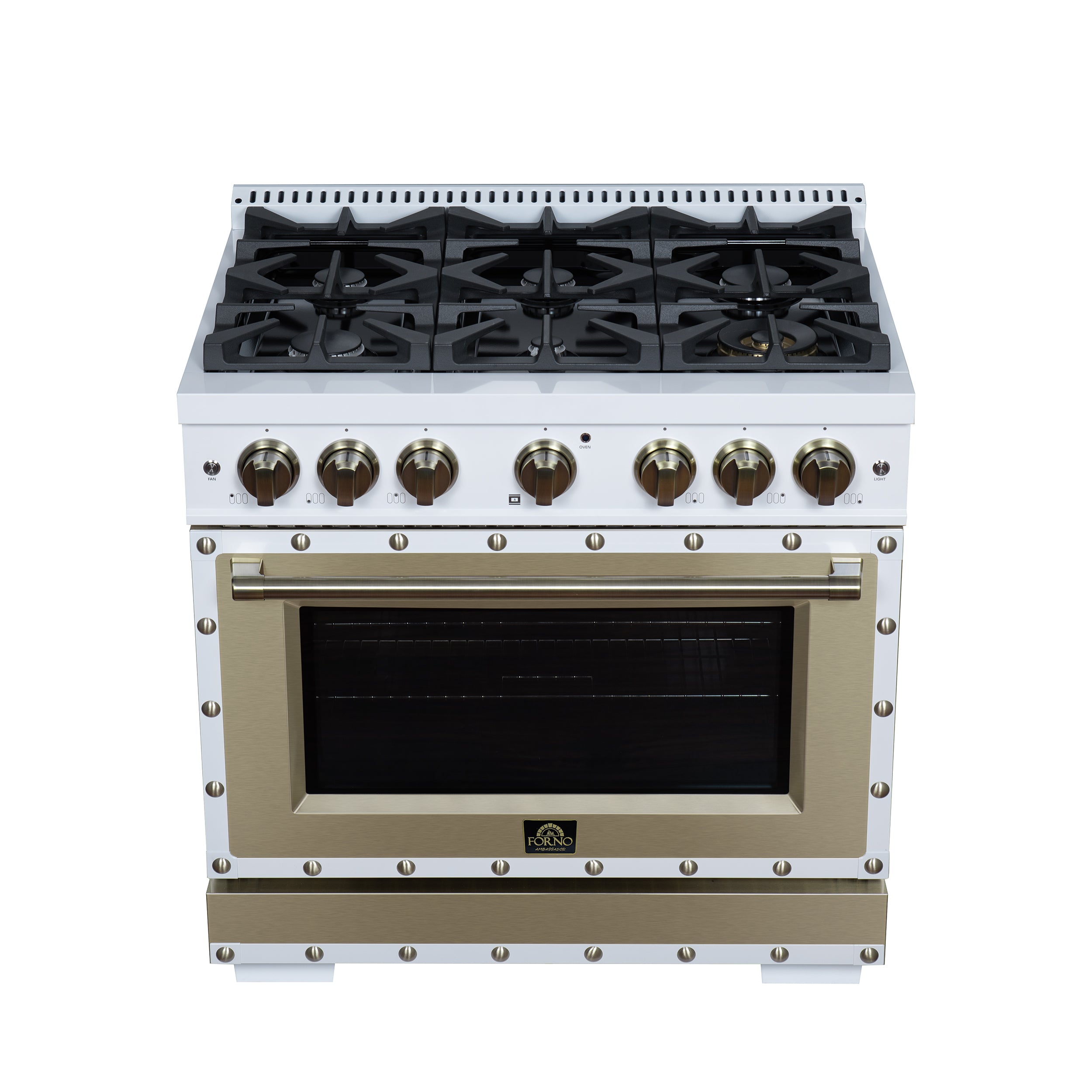 Forno Valente 36 in. 5.2 Cu.ft. White Gas Range with 6 Sealed Burners and Air Fry | FFSGS6299-36CPWHT