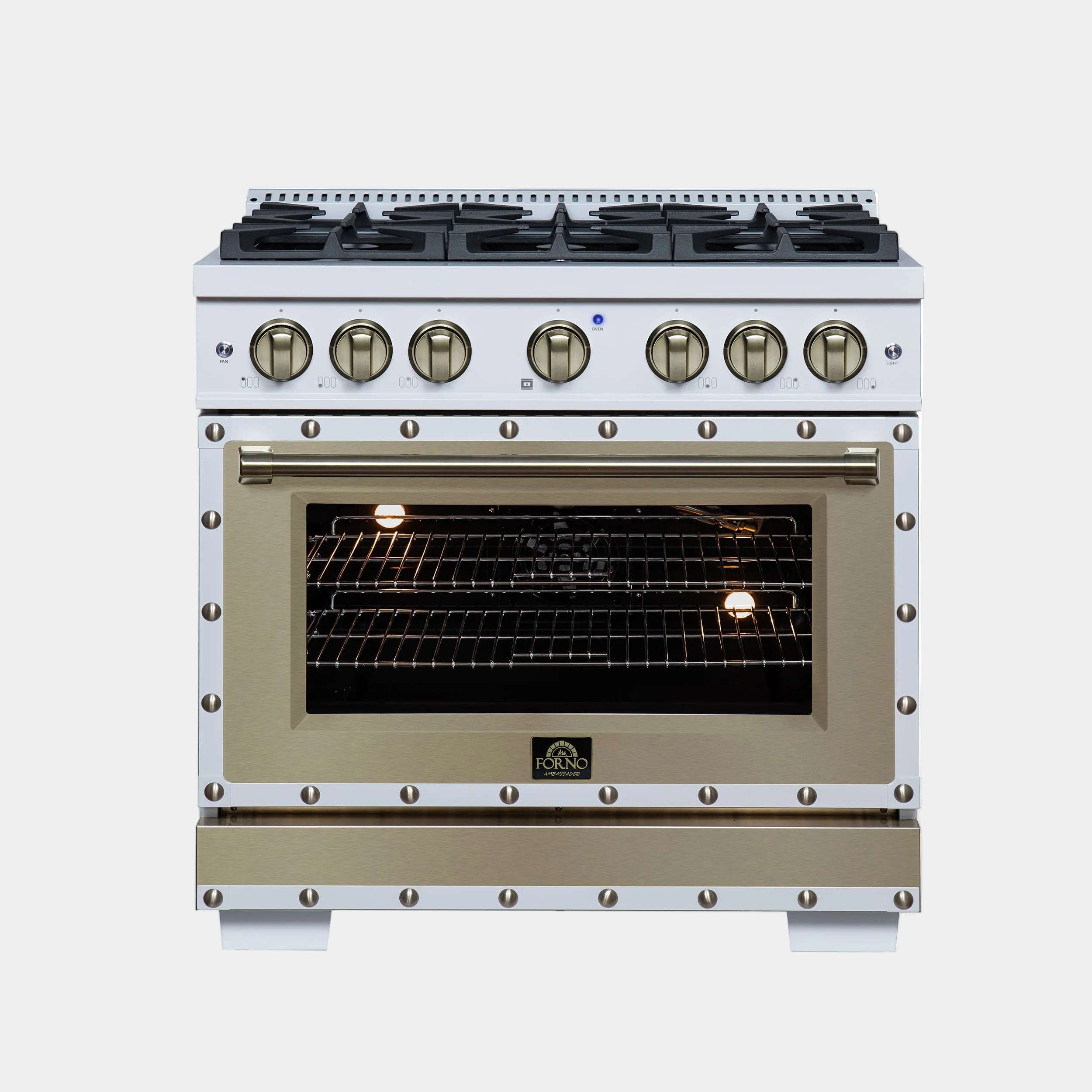 Forno Valente 36 in. 5.2 Cu.ft. White Gas Range with 6 Sealed Burners and Air Fry | FFSGS6299-36CPWHT