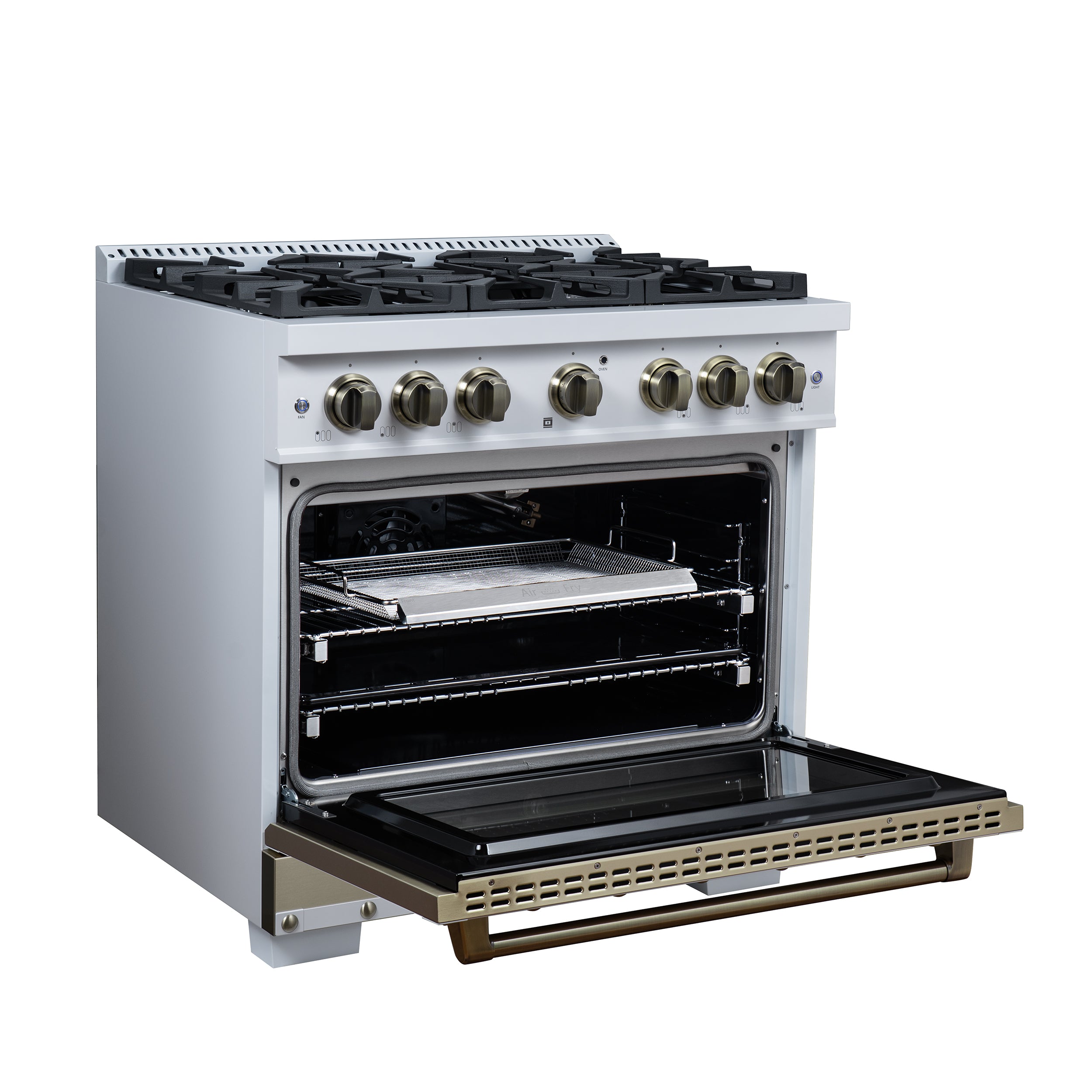 Forno Valente 36 in. 5.2 Cu.ft. White Gas Range with 6 Sealed Burners and Air Fry | FFSGS6299-36CPWHT