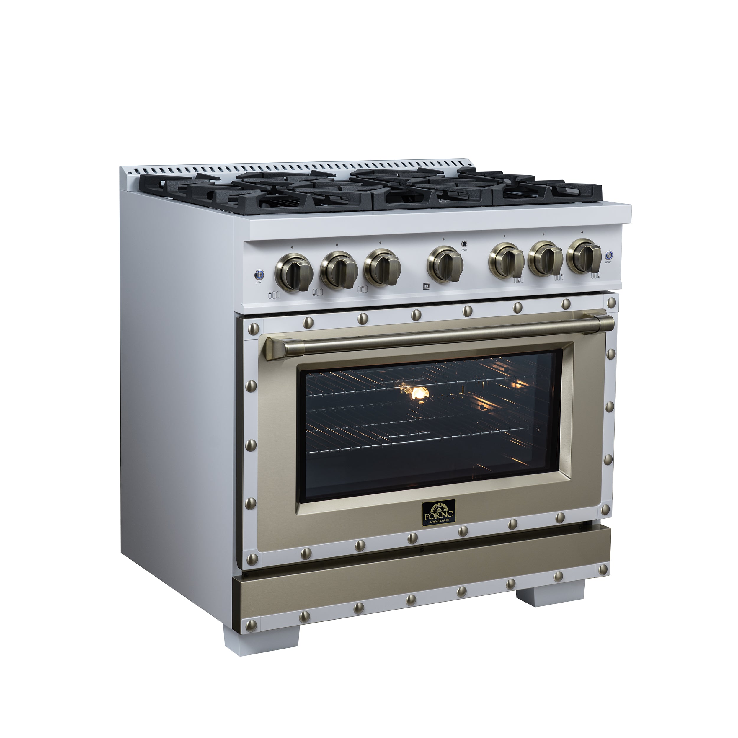 Forno Valente 36 in. 5.2 Cu.ft. White Gas Range with 6 Sealed Burners and Air Fry | FFSGS6299-36CPWHT