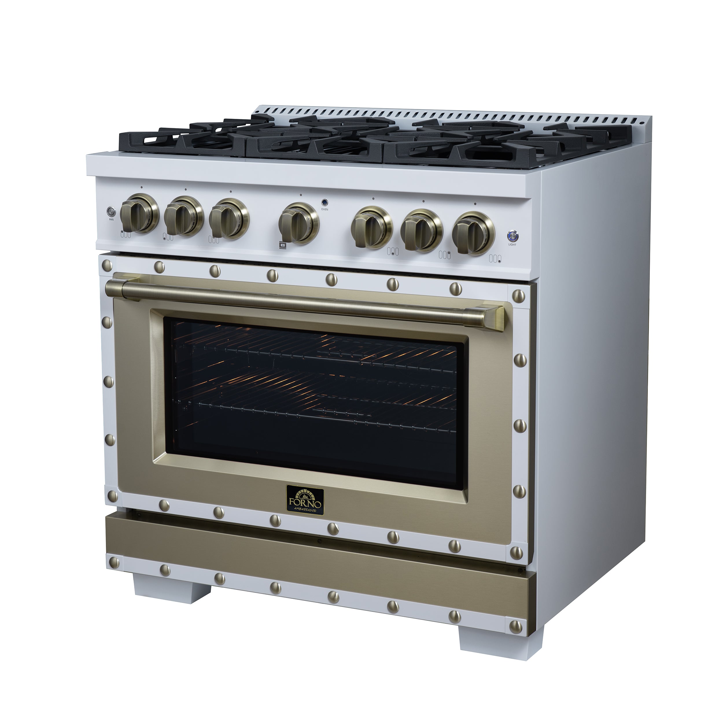 Forno Valente 36 in. 5.2 Cu.ft. White Gas Range with 6 Sealed Burners and Air Fry | FFSGS6299-36CPWHT