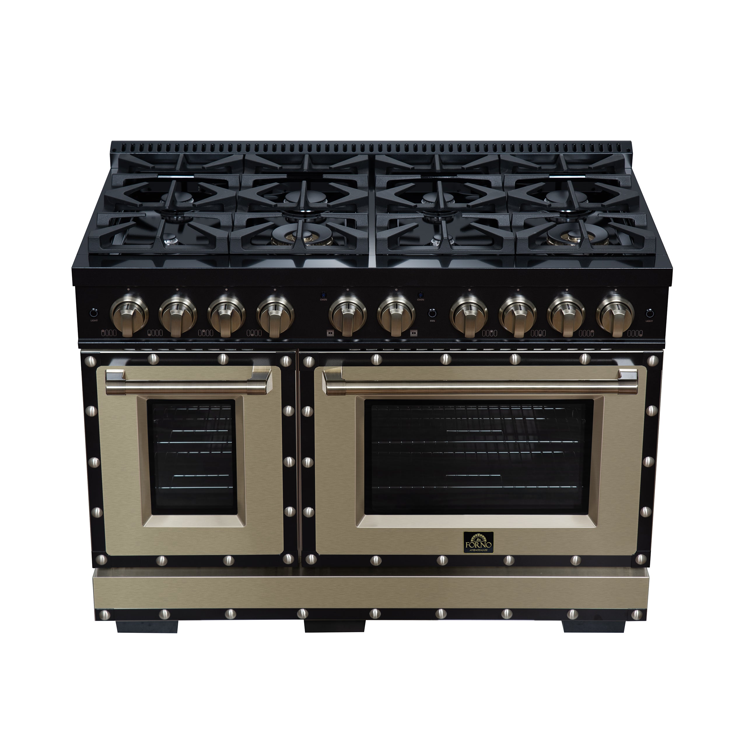 Forno Valente 48 in. 6.7 Cu.ft. Black Gas Range with 8 Sealed Burners and Air Fry | FFSGS6299-48CPBLK