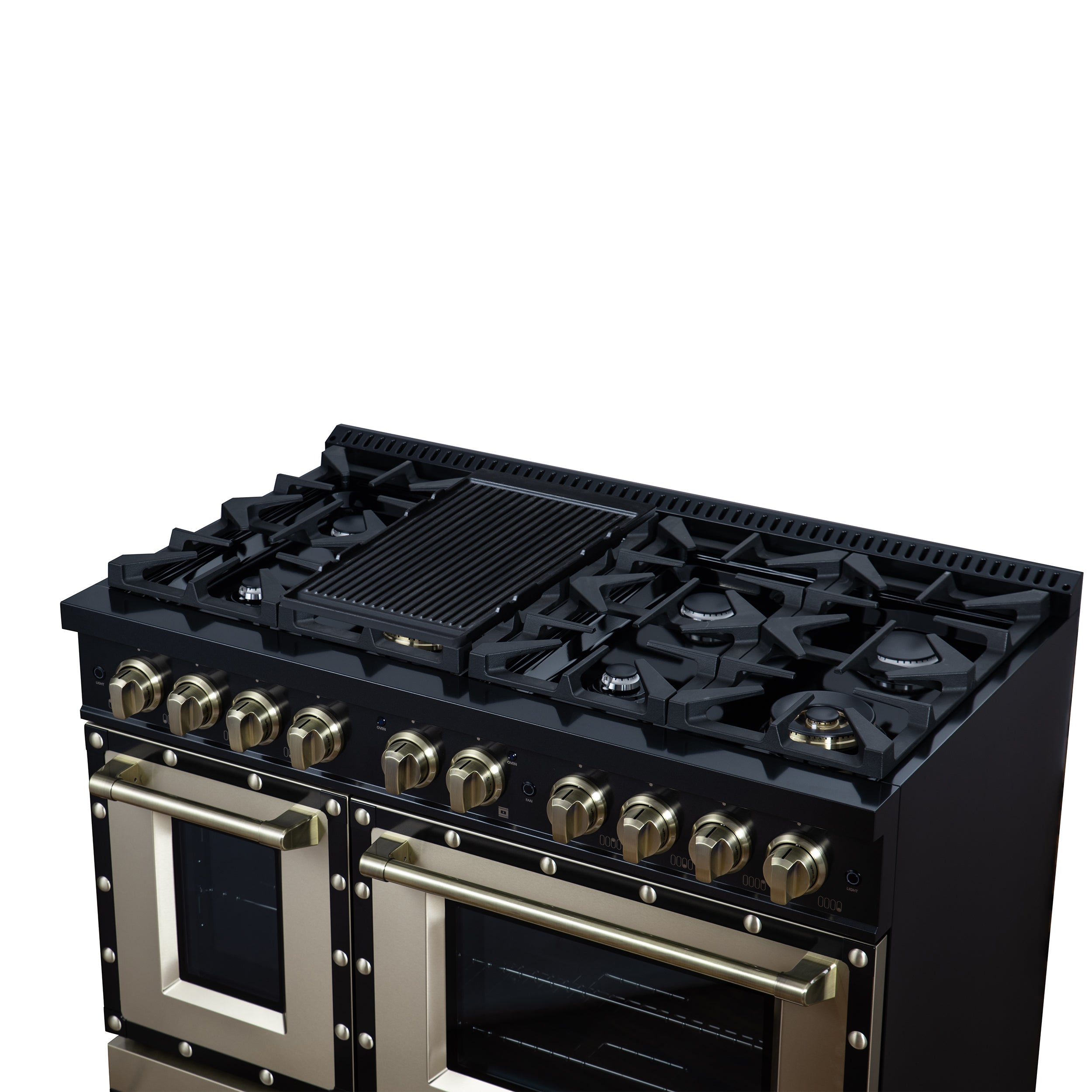 Forno Valente 48 in. 6.7 Cu.ft. Black Gas Range with 8 Sealed Burners and Air Fry | FFSGS6299-48CPBLK