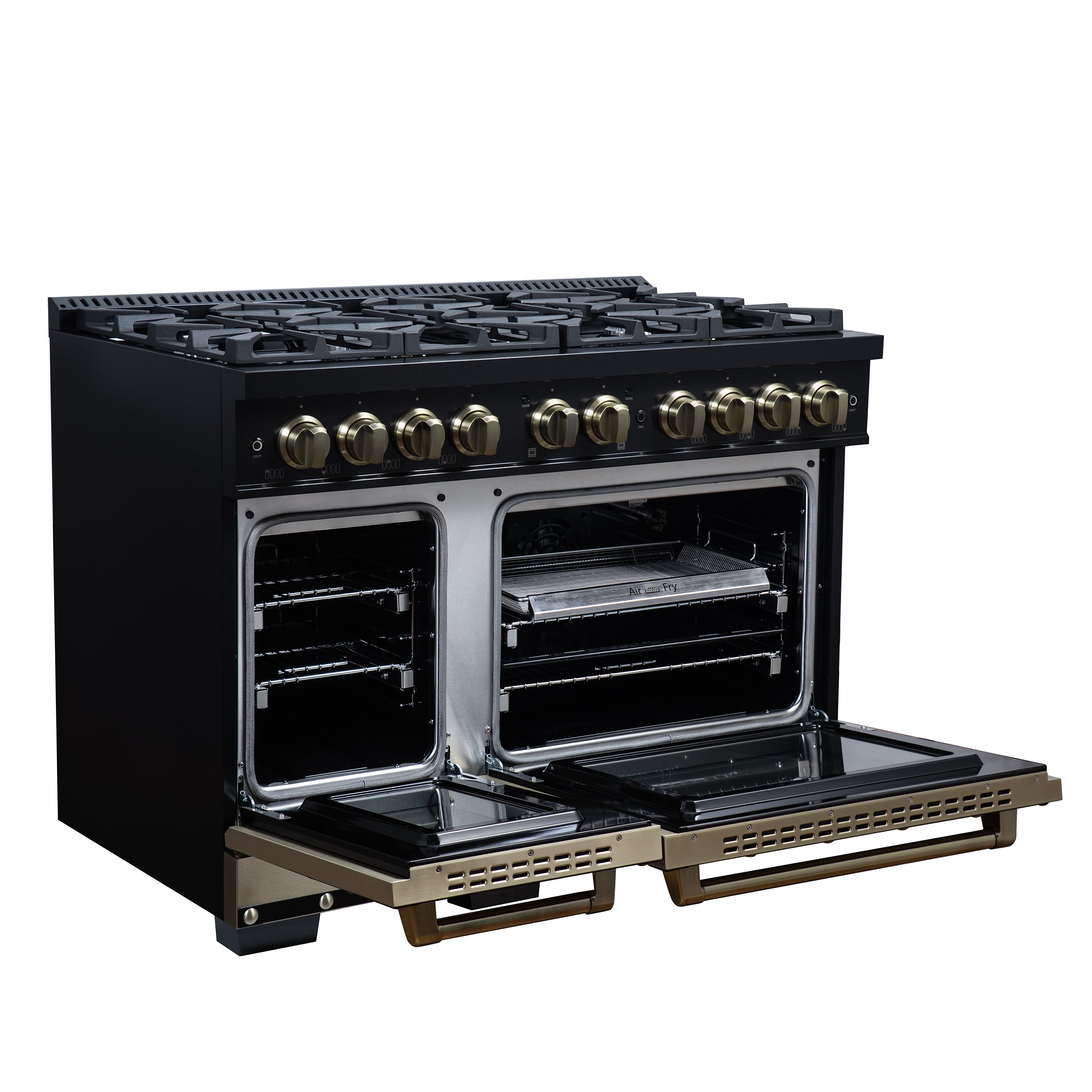 Forno Valente 48 in. 6.7 Cu.ft. Black Gas Range with 8 Sealed Burners and Air Fry | FFSGS6299-48CPBLK