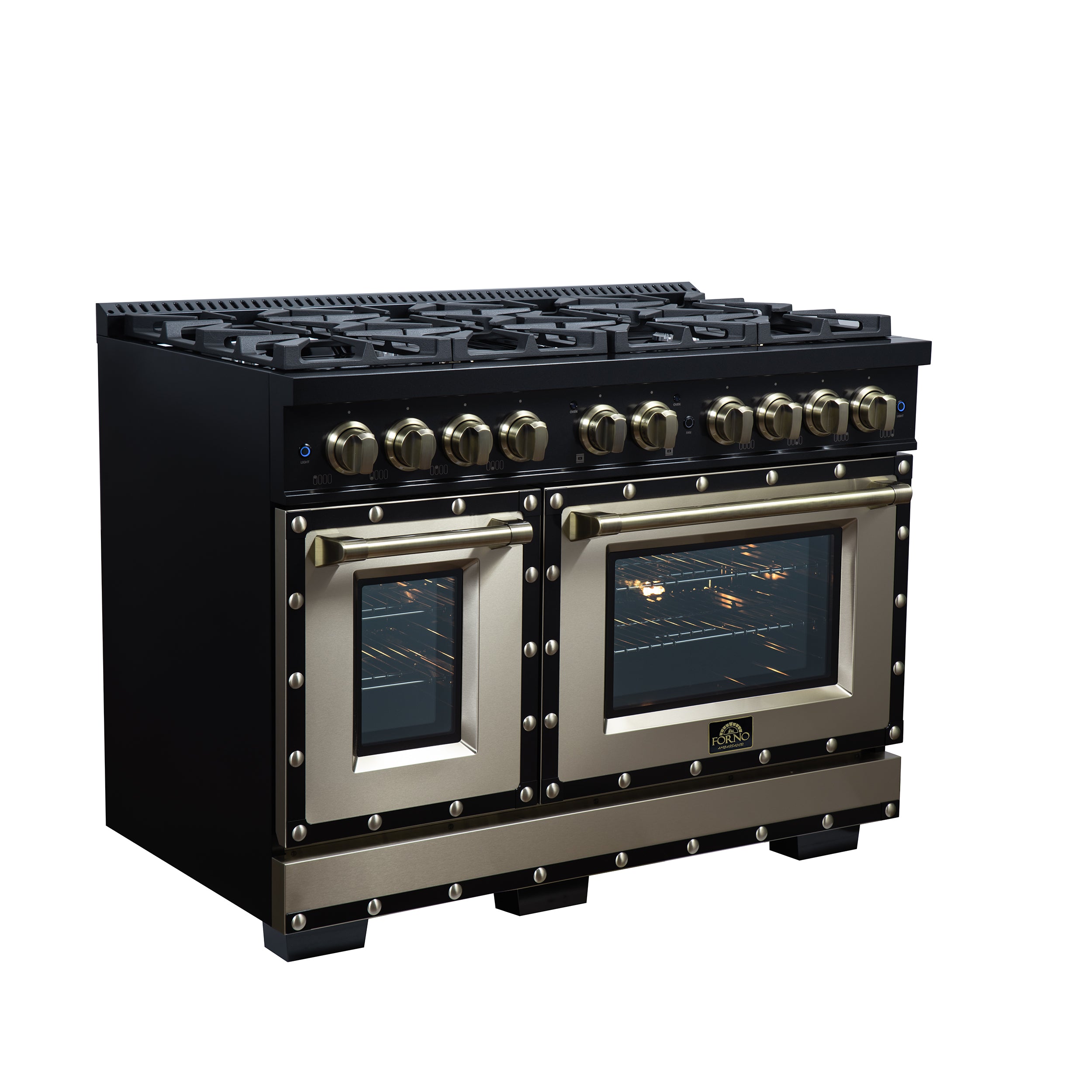 Forno Valente 48 in. 6.7 Cu.ft. Black Gas Range with 8 Sealed Burners and Air Fry | FFSGS6299-48CPBLK