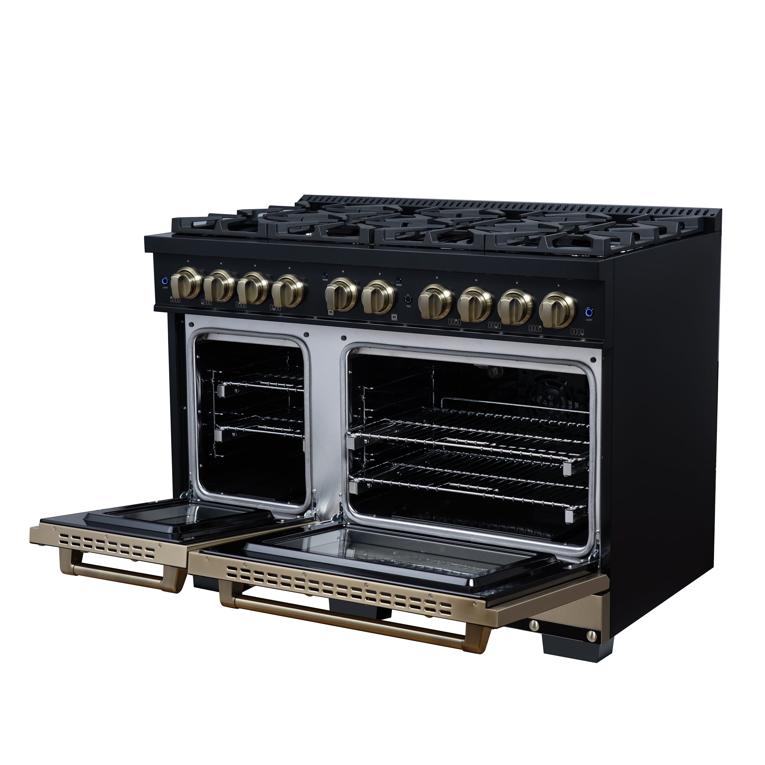 Forno Valente 48 in. 6.7 Cu.ft. Black Gas Range with 8 Sealed Burners and Air Fry | FFSGS6299-48CPBLK