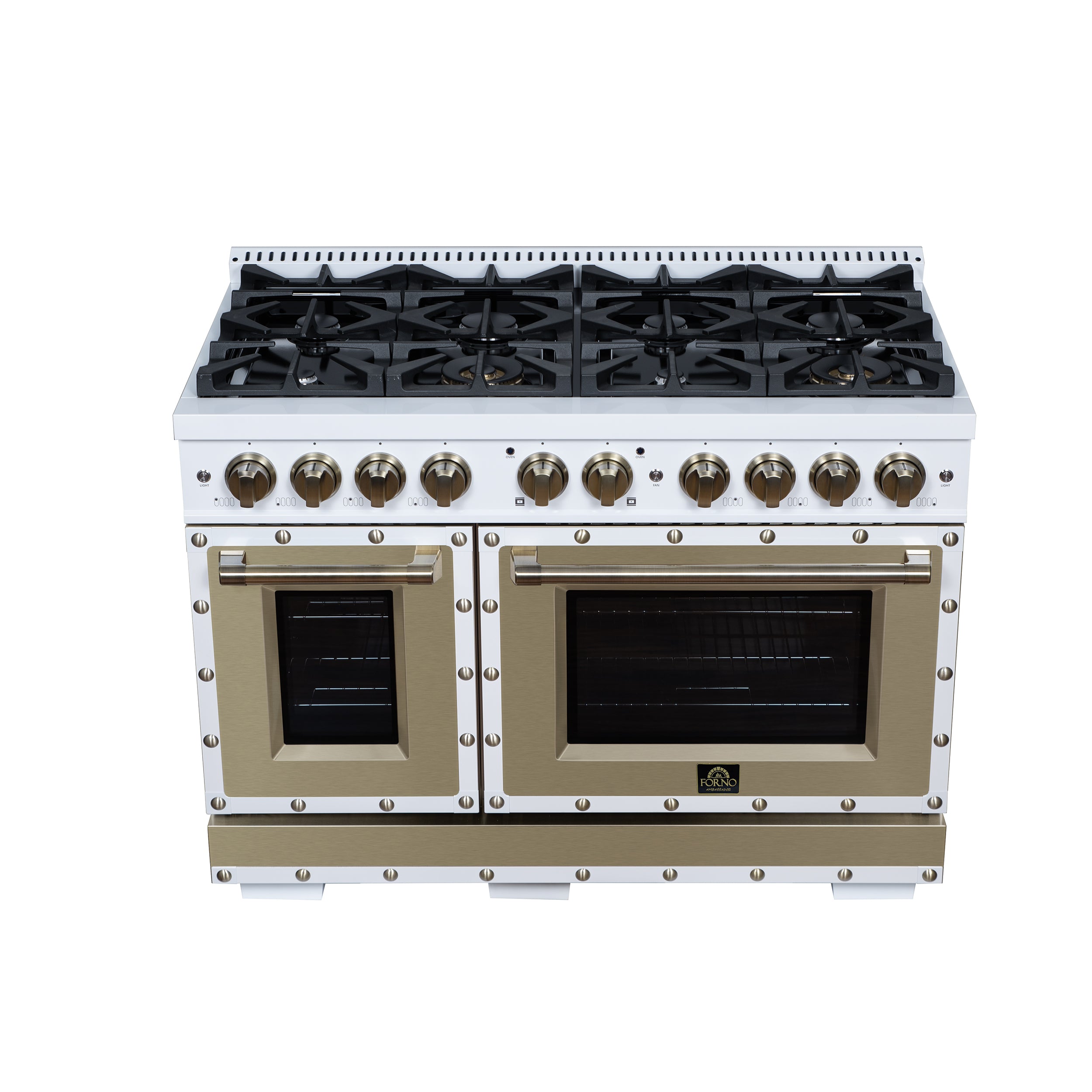 Forno Valente 48 in. 6.7 Cu.ft. White Gas Range with 8 Sealed Burners and Air Fry | FFSGS6299-48CPWHT