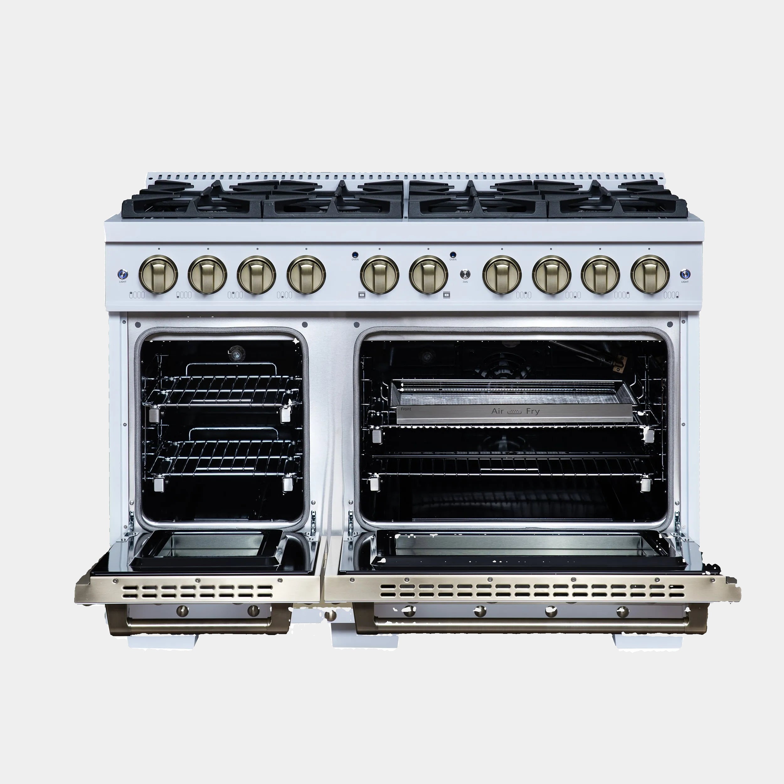 Forno Valente 48 in. 6.7 Cu.ft. White Gas Range with 8 Sealed Burners and Air Fry | FFSGS6299-48CPWHT