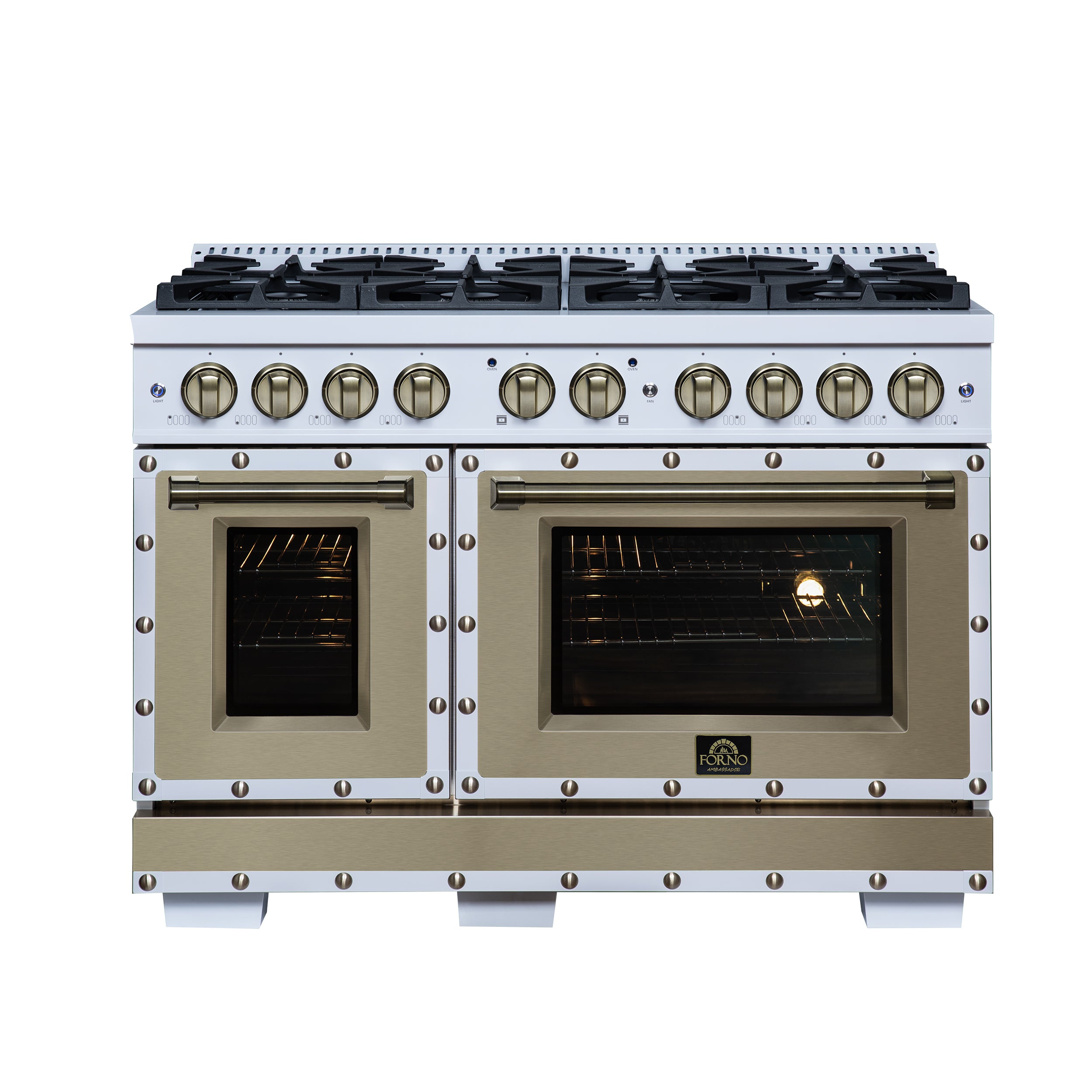 Forno Valente 48 in. 6.7 Cu.ft. White Gas Range with 8 Sealed Burners and Air Fry | FFSGS6299-48CPWHT
