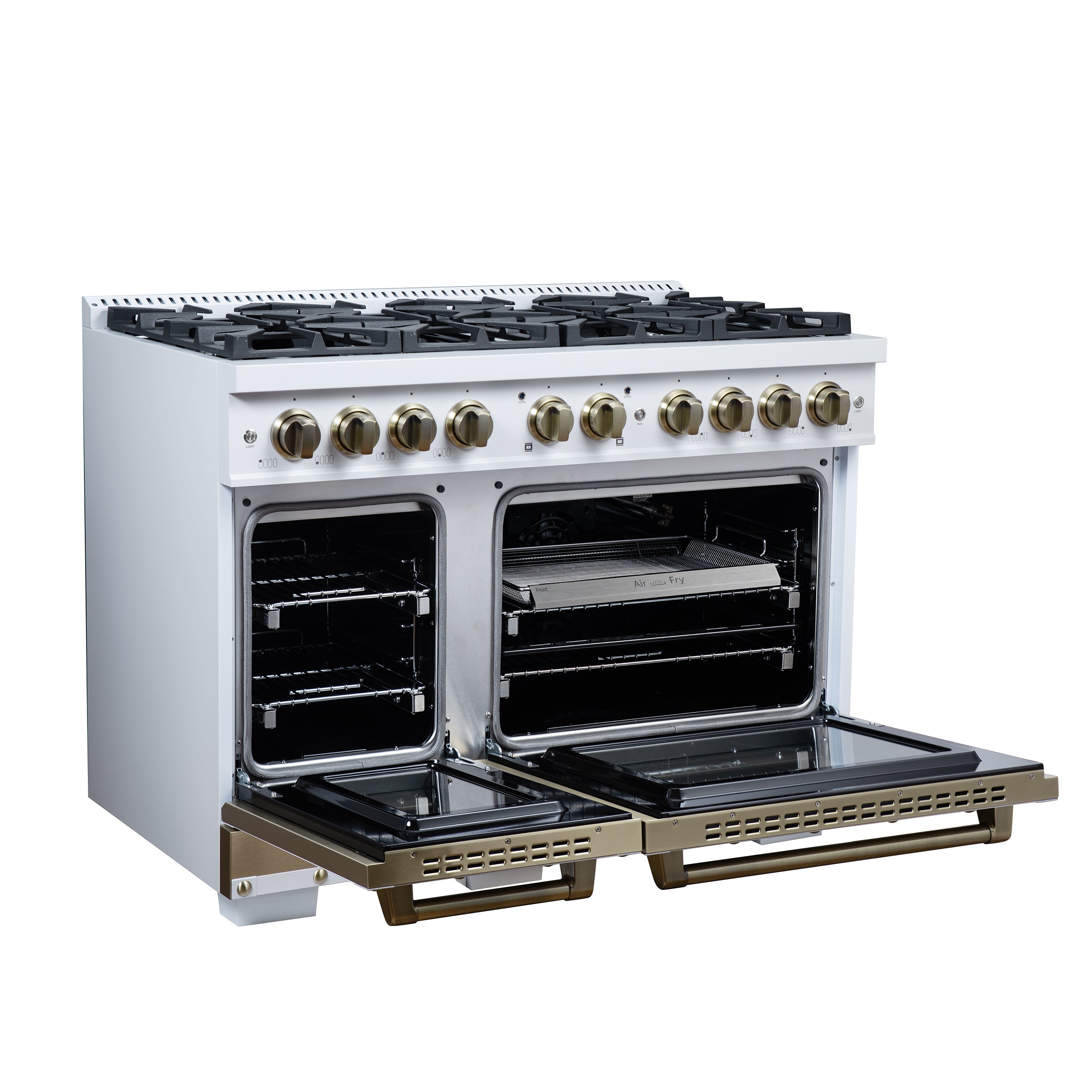 Forno Valente 48 in. 6.7 Cu.ft. White Gas Range with 8 Sealed Burners and Air Fry | FFSGS6299-48CPWHT