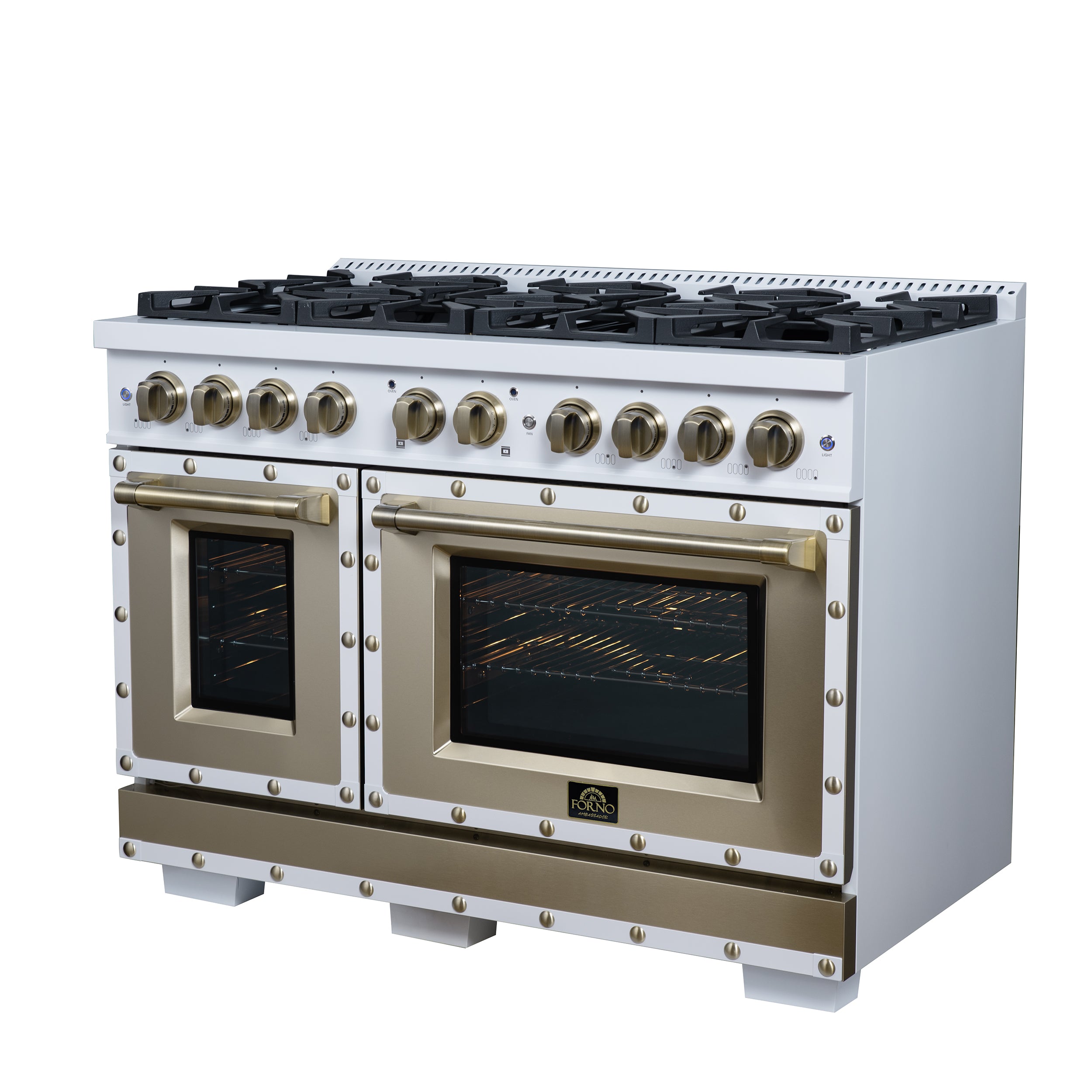 Forno Valente 48 in. 6.7 Cu.ft. White Gas Range with 8 Sealed Burners and Air Fry | FFSGS6299-48CPWHT