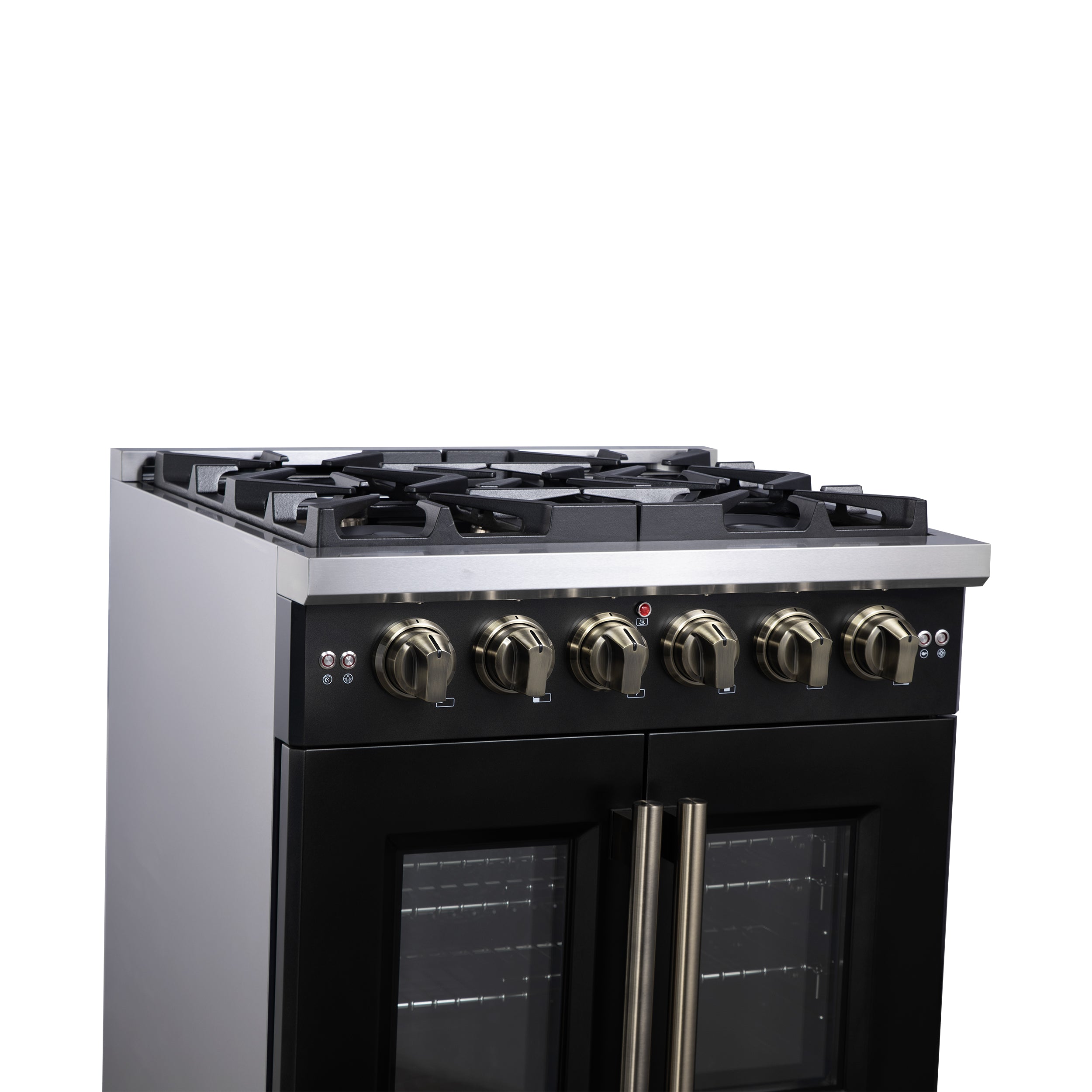 Forno Capriasca 30 in. 4.32 cu. ft. 5-Burner Black French Door Gas Range with Antique brass Accents | FFSGS6460-30BLK