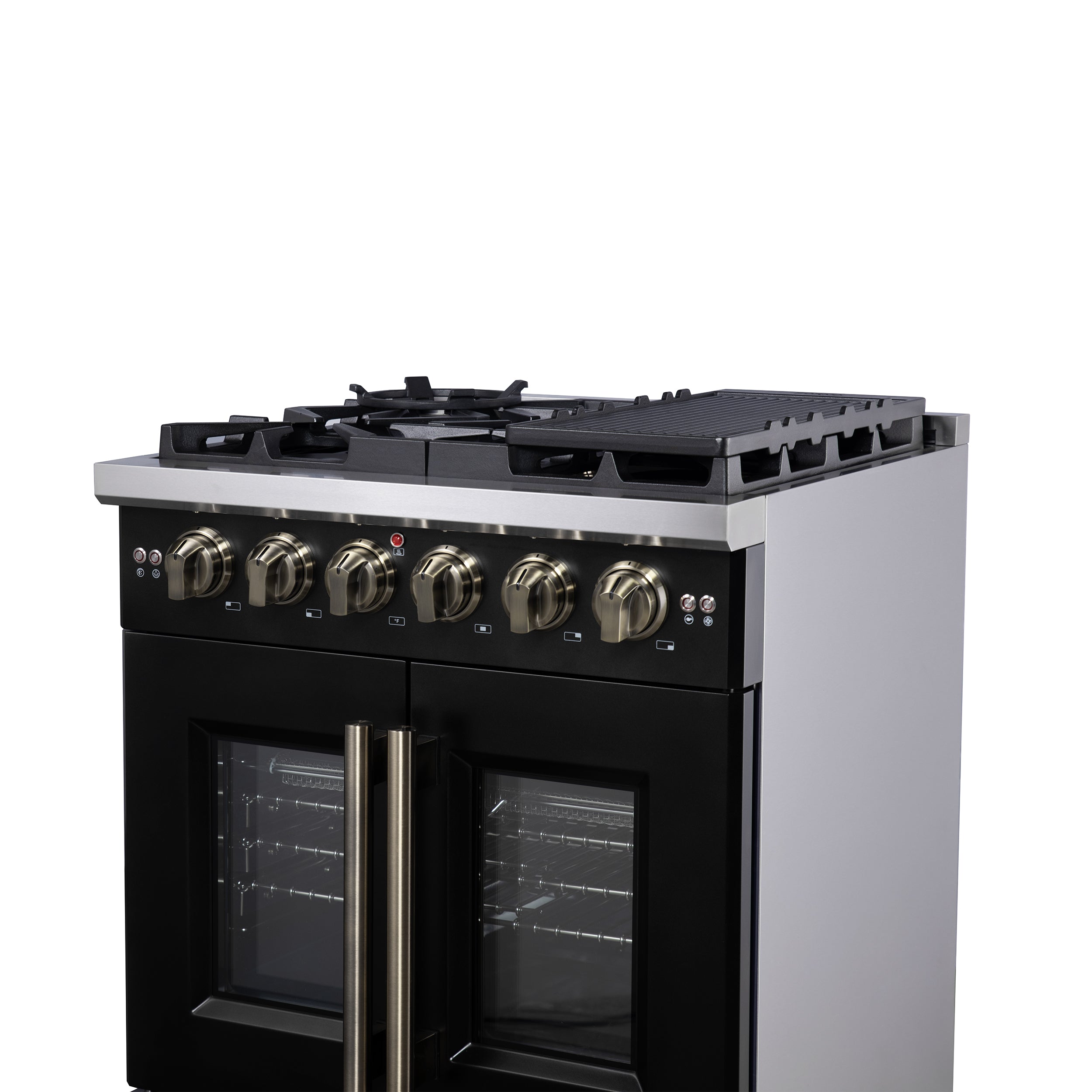 Forno Capriasca 30 in. 4.32 cu. ft. 5-Burner Black French Door Gas Range with Antique brass Accents | FFSGS6460-30BLK