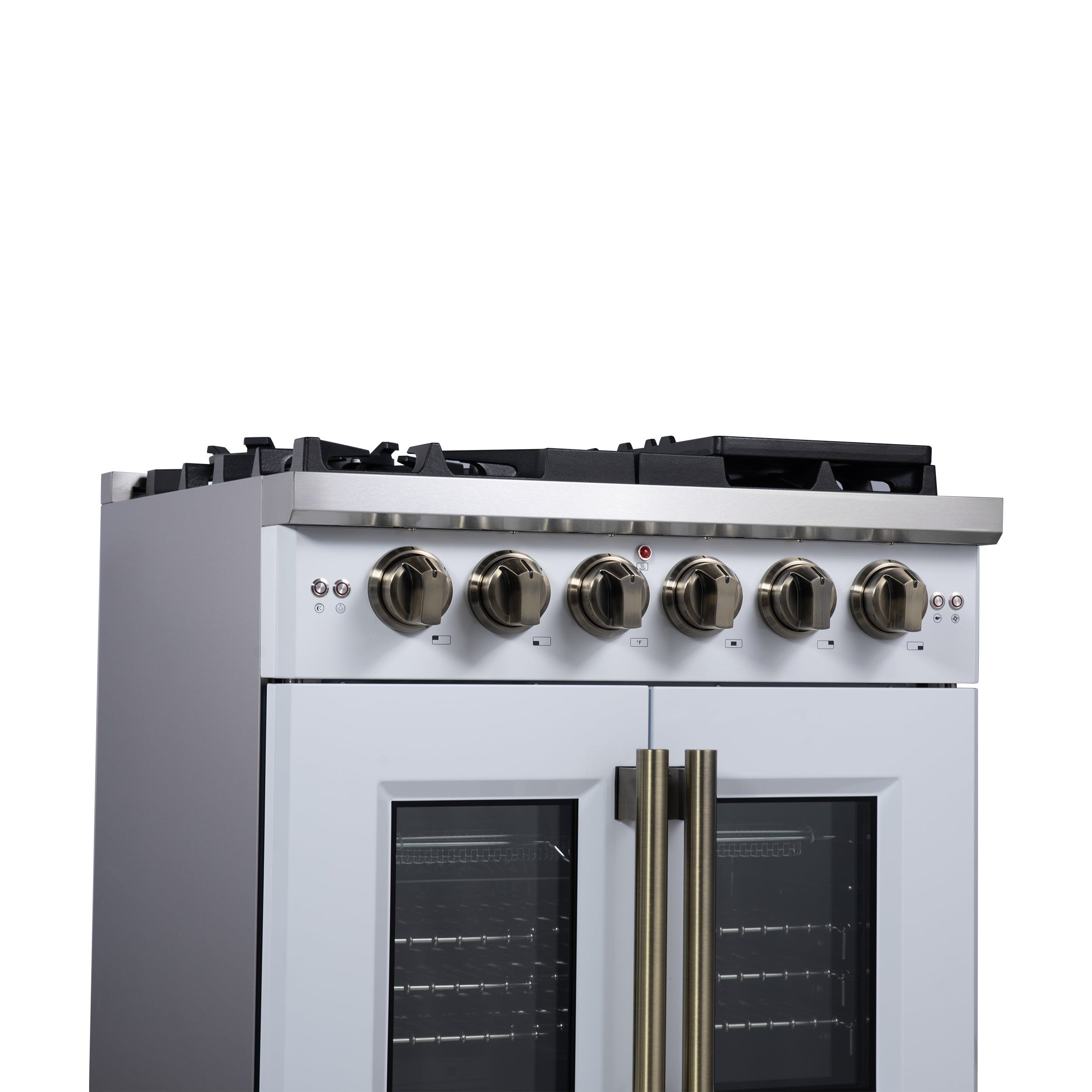Forno Capriasca 30 in. 4.32 cu. ft. 5-Burner White French Door Gas Range with Antique brass Accents | FFSGS6460-30WHT