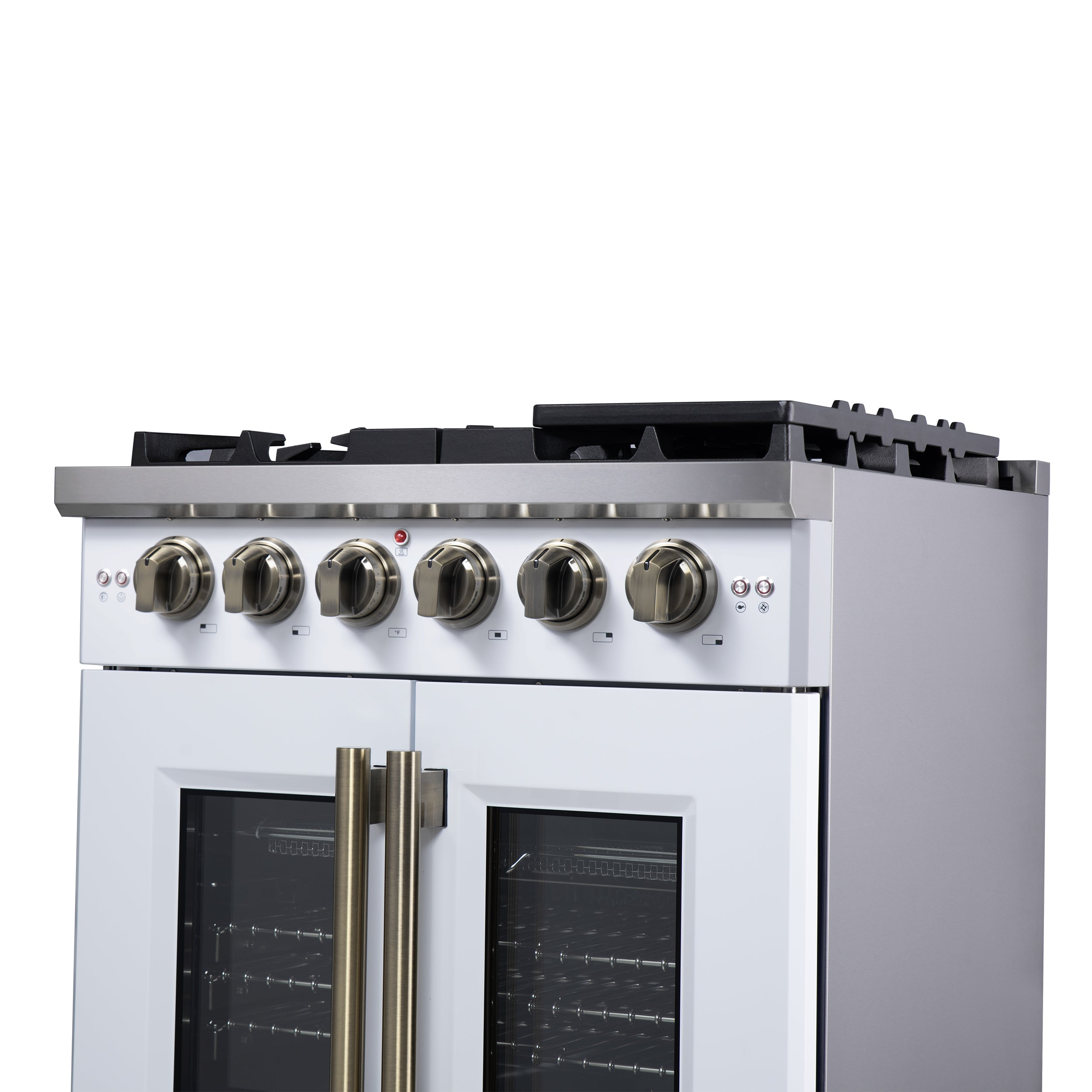 Forno Capriasca 30 in. 4.32 cu. ft. 5-Burner White French Door Gas Range with Antique brass Accents | FFSGS6460-30WHT