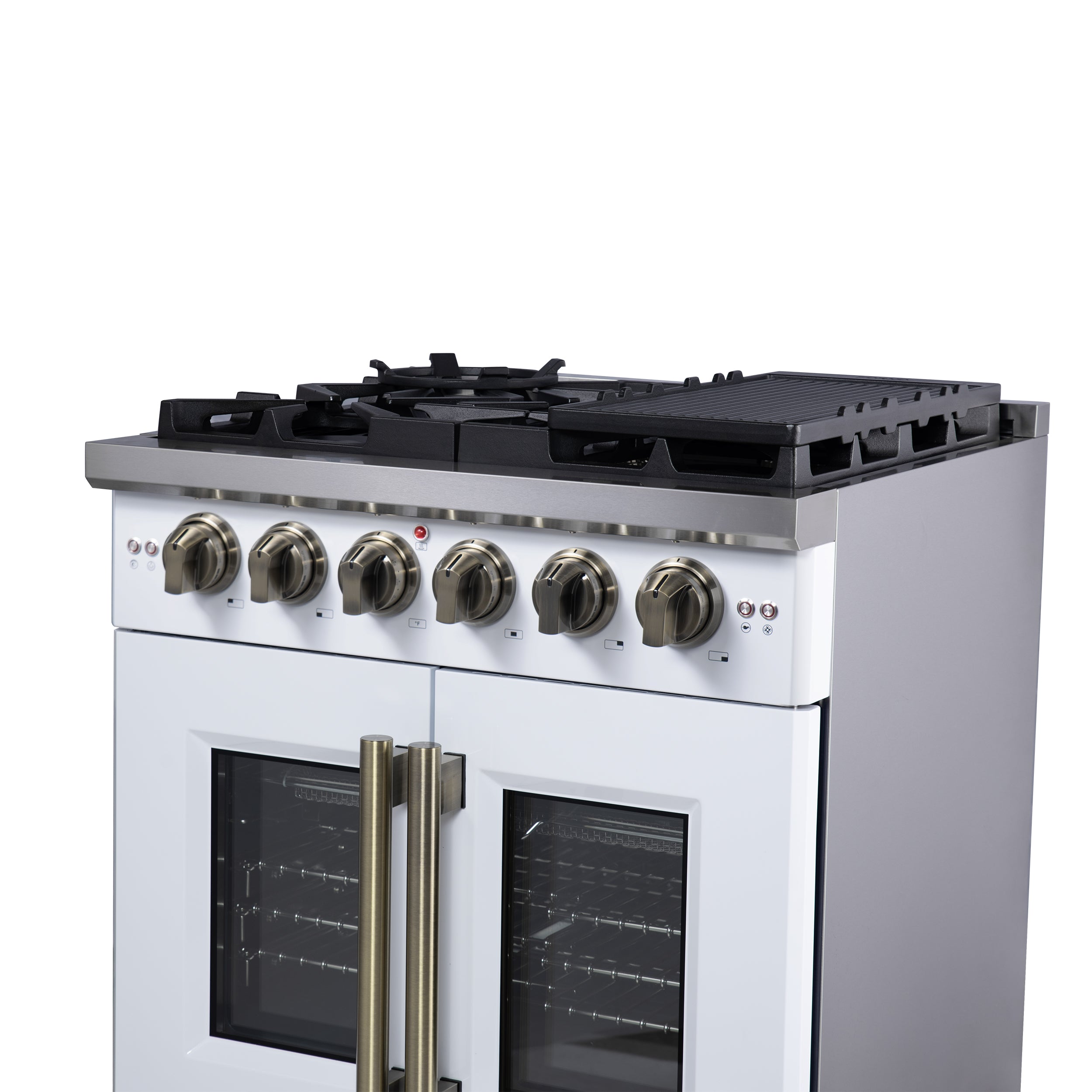 Forno Capriasca 30 in. 4.32 cu. ft. 5-Burner White French Door Gas Range with Antique brass Accents | FFSGS6460-30WHT