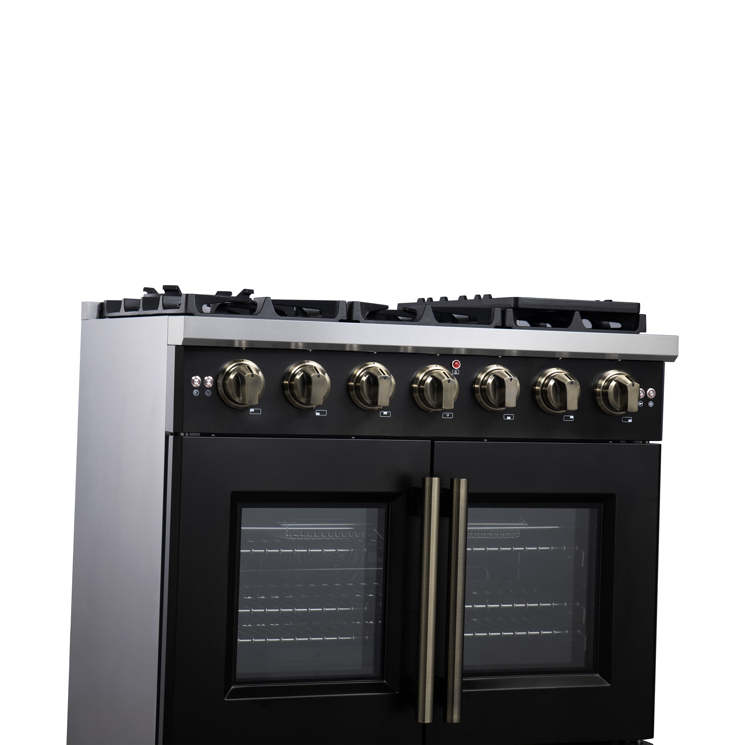 Forno Capriasca 36 in. 5.36 cu. ft. 6-Burner Black French Door Gas Range with Antique brass Accents | FFSGS6460-36BLK
