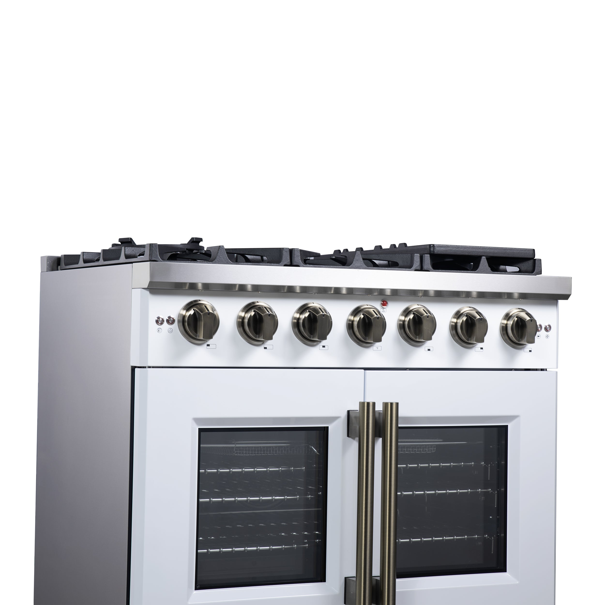 Forno Capriasca 36 in. 5.36 cu. ft. 6-Burner White French Door Gas Range with Antique brass Accents | FFSGS6460-36WHT