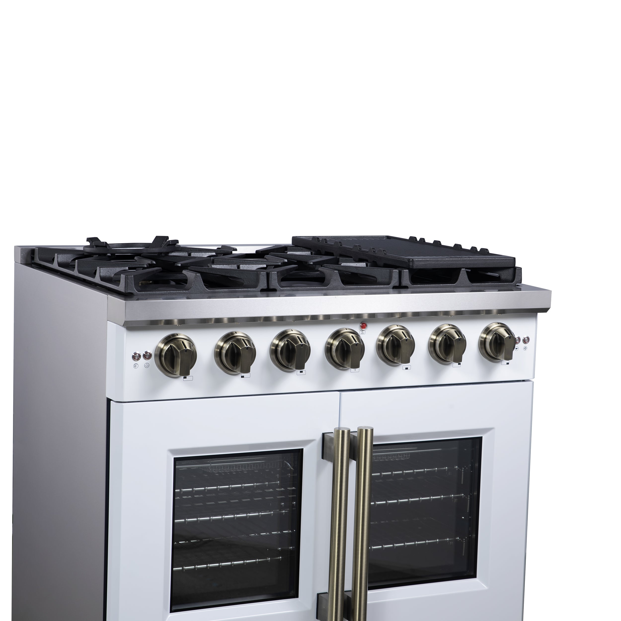 Forno Capriasca 36 in. 5.36 cu. ft. 6-Burner White French Door Gas Range with Antique brass Accents | FFSGS6460-36WHT