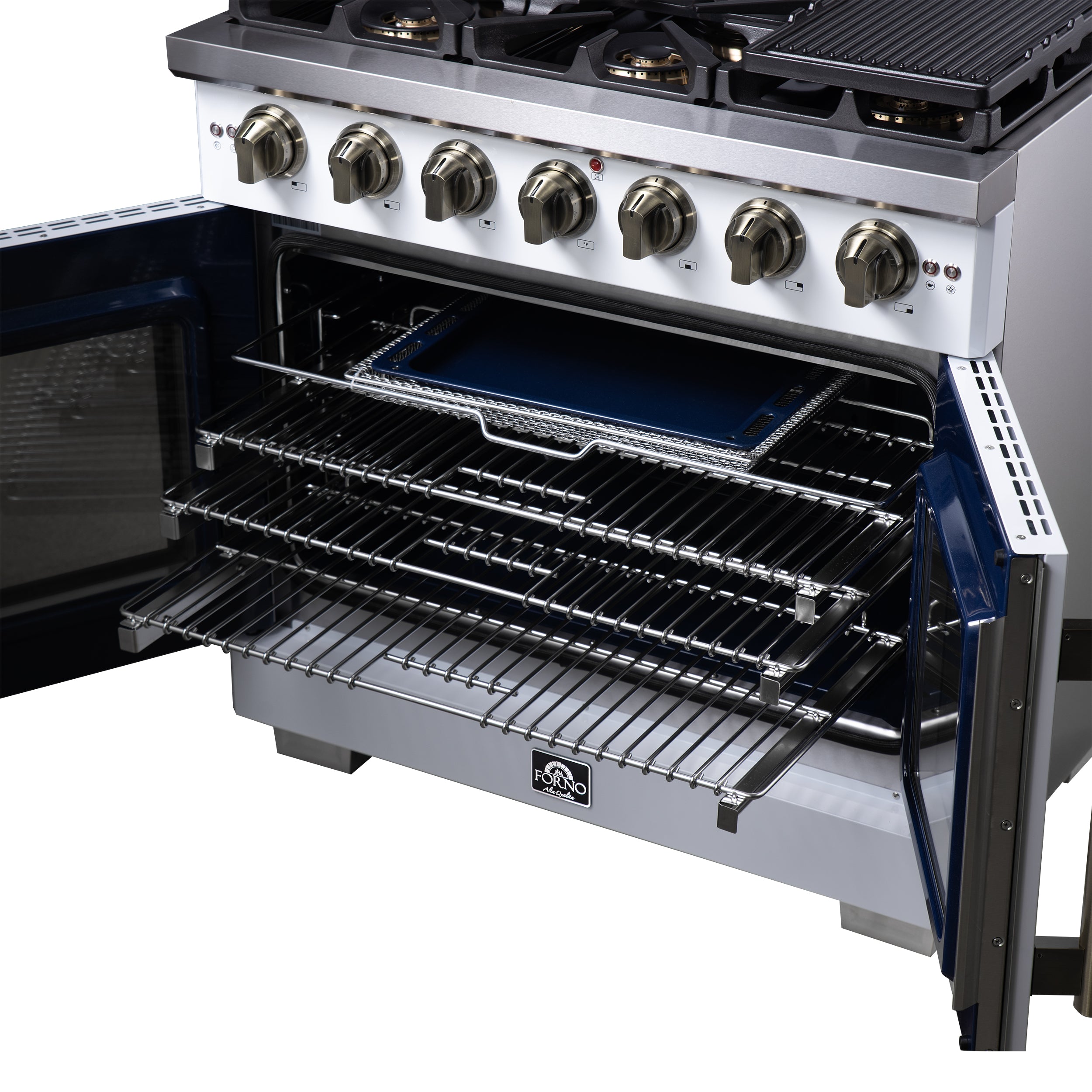 Forno Capriasca 36 in. 5.36 cu. ft. 6-Burner White French Door Gas Range with Antique brass Accents | FFSGS6460-36WHT