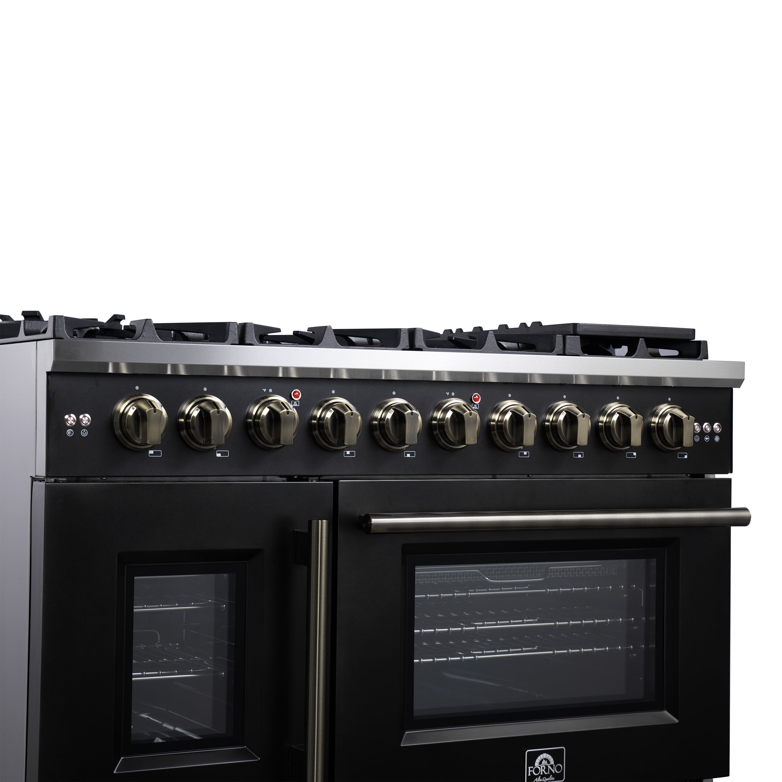Forno Capriasca 48-Inch Black Freestanding French Door Gas Range, 8 Burners, Convection Oven, Energy Efficient