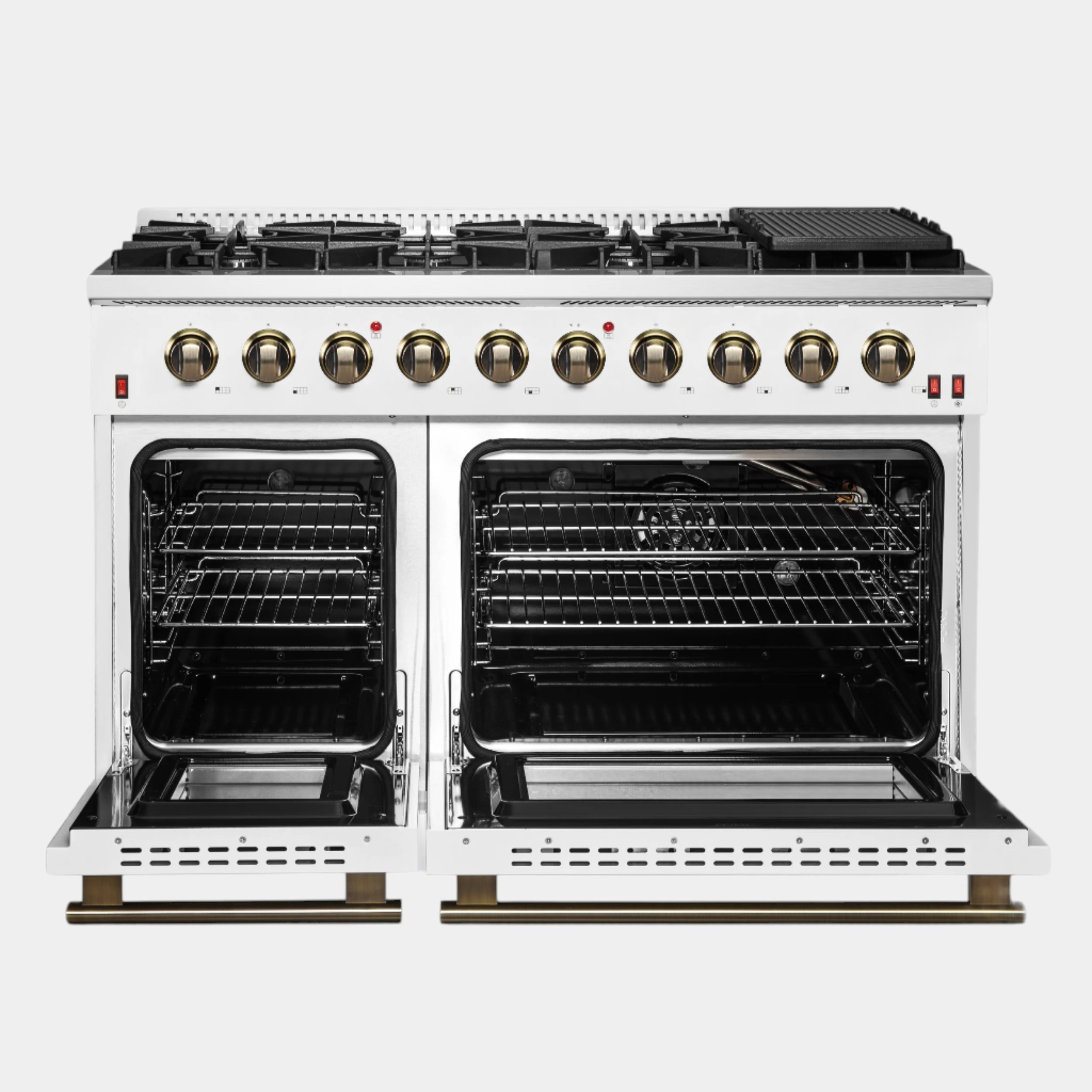 Forno Galiano 48 in. 6.58 cu. ft. 8-Burner White Gas Range with Antique Brass Accents| FFSGS6244-48WHT