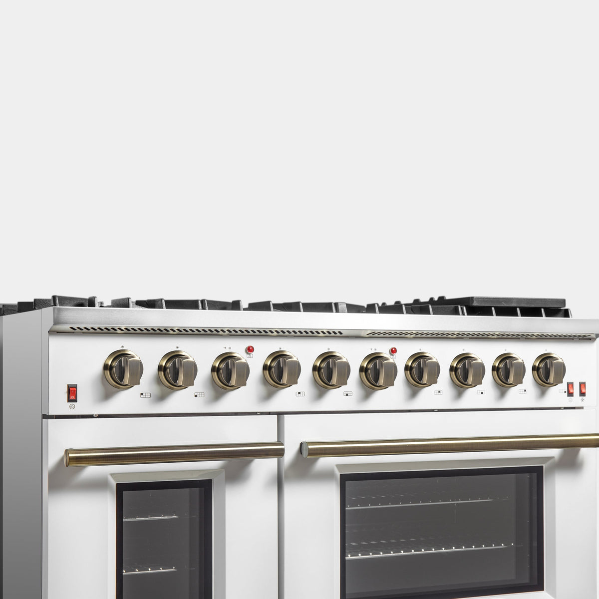 Forno Galiano 48 in. 6.58 cu. ft. 8-Burner White Gas Range with Antique Brass Accents| FFSGS6244-48WHT