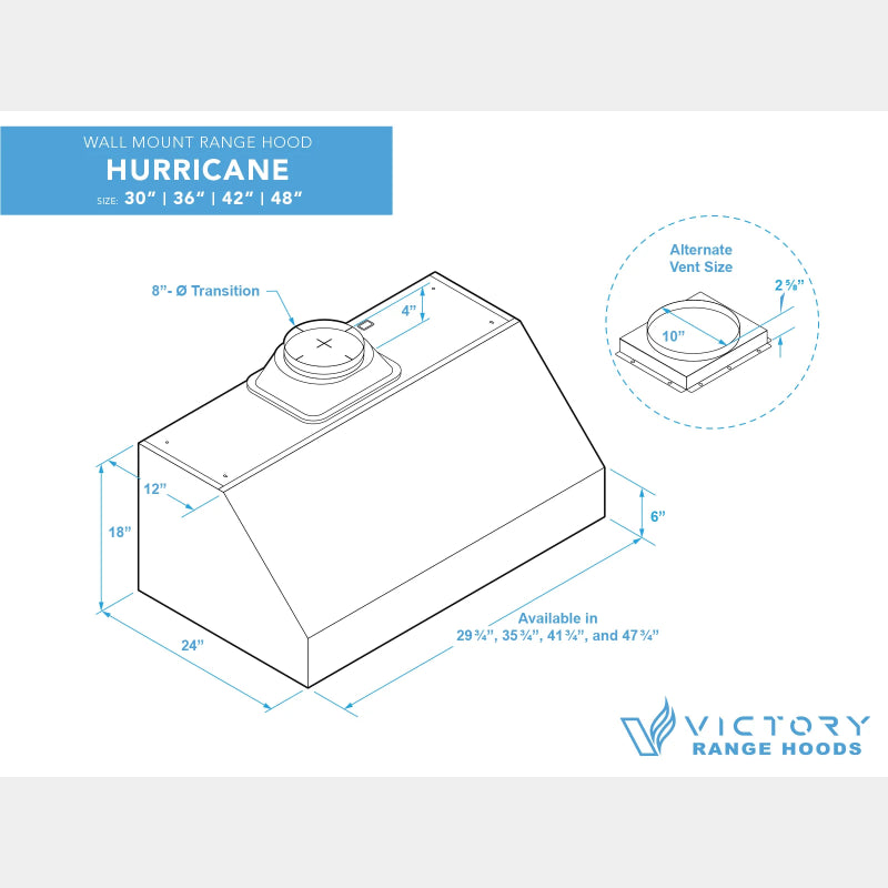 VICTORY Hurricane 42 in. 1200 CFM Stainless Steel Under Cabinet Range Hood | HURRICANE-42