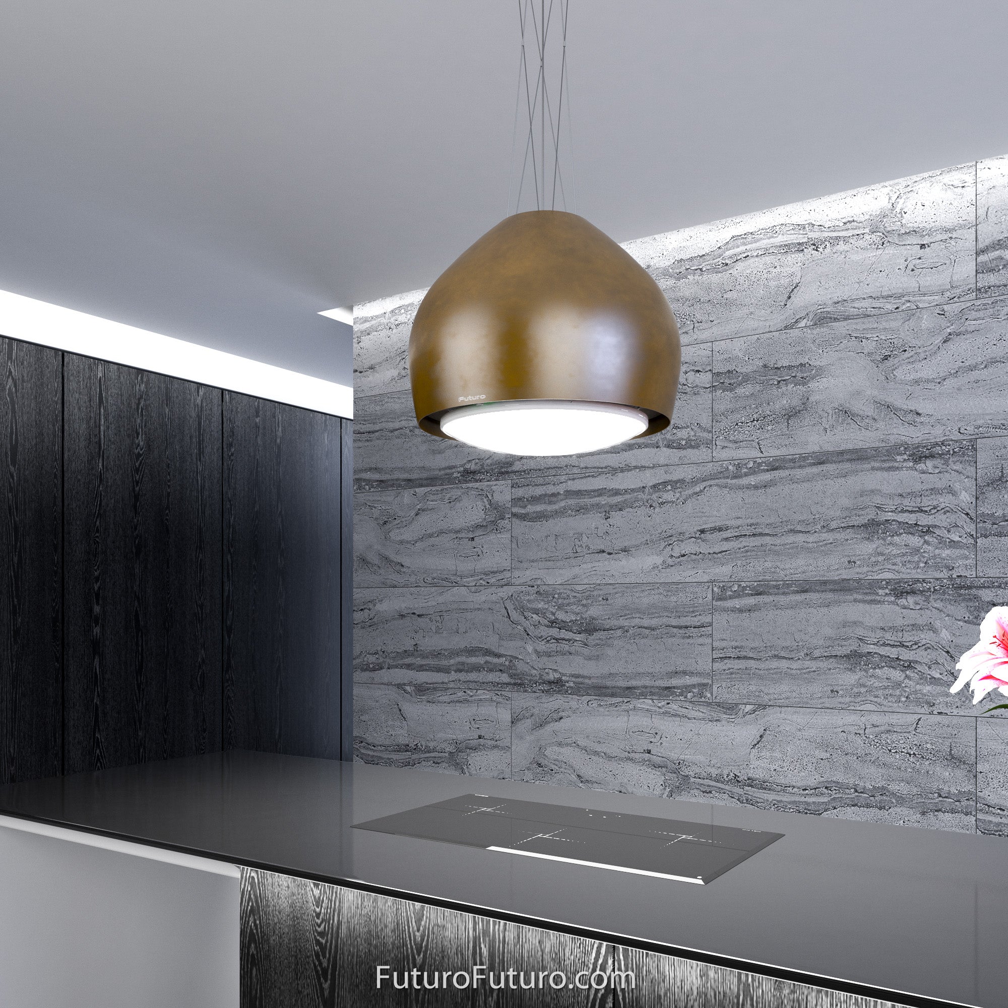 Futuro Dome 21 in. 940 CFM Brass Island Mount Range Hood | IS21DOME-BRS