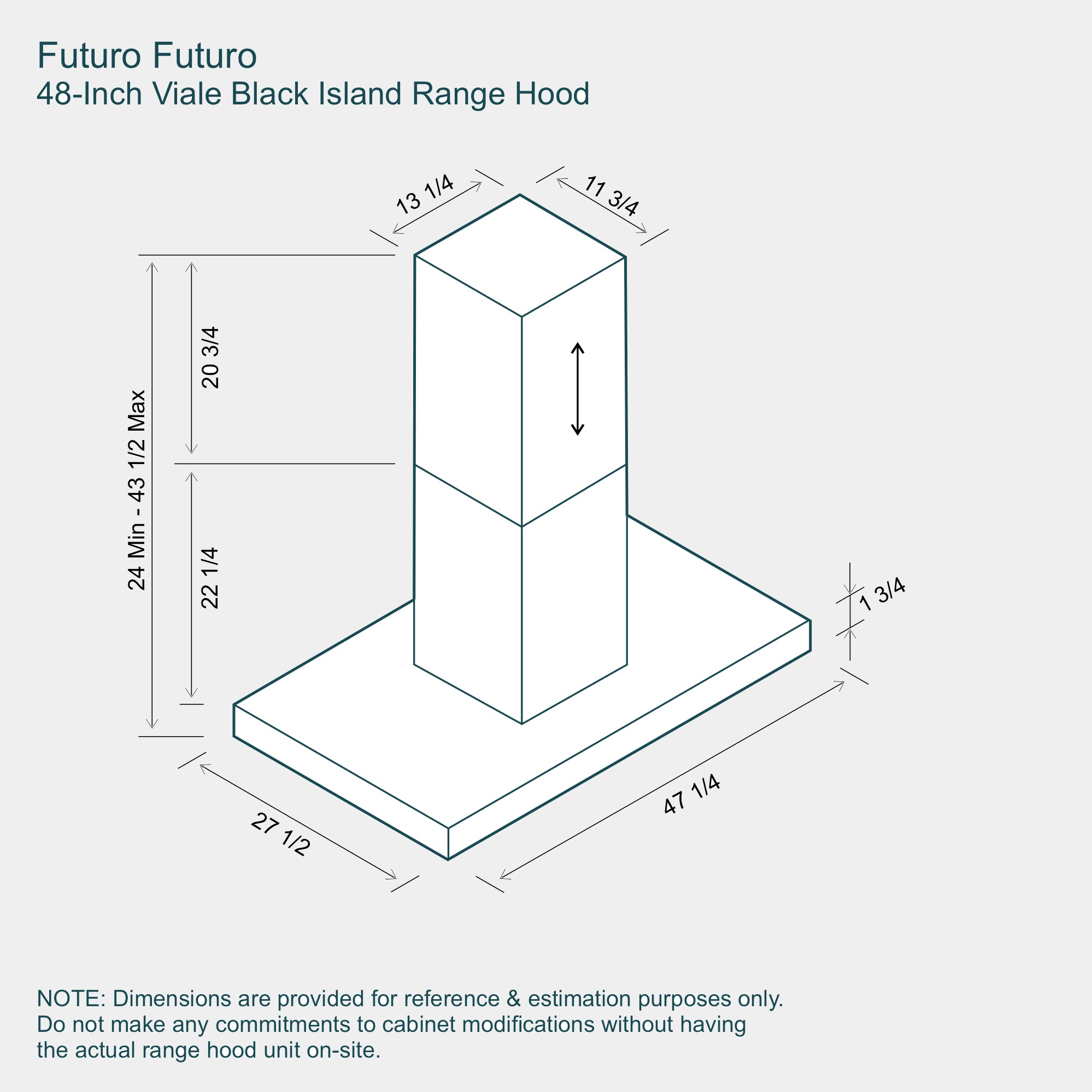 Futuro Viale 48 in. 940 CFM Island Mount Range Hood With Color Options