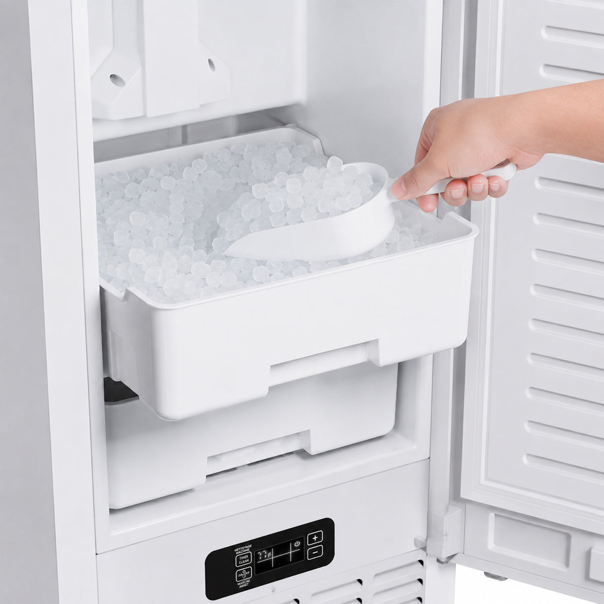 Cristallo 15 Inch Freestanding/Undercounter Ice maker, 66.1 lbs Chewable nugget, 8 kg / 17.6 lbs of ice storage, White