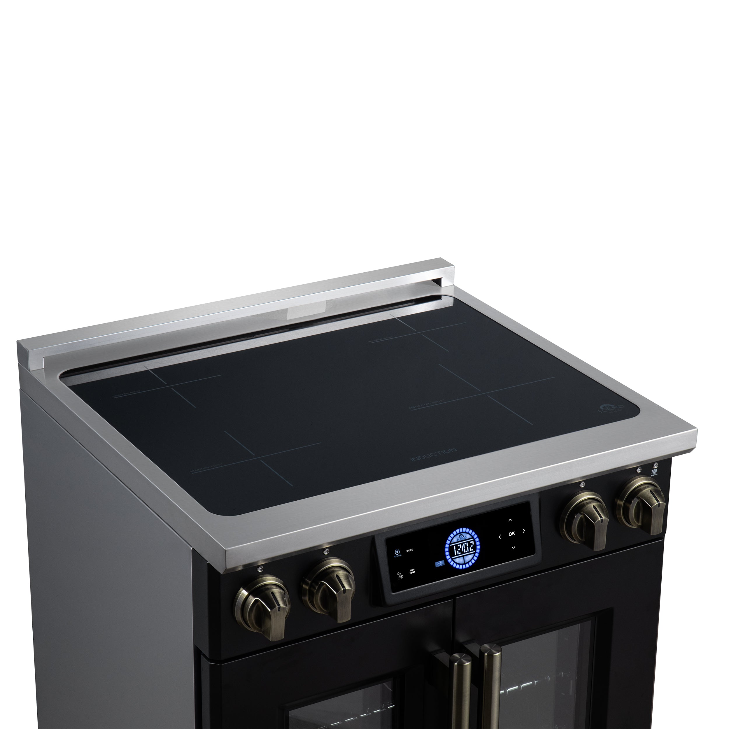 Maximus 30-Inch Induction range, French Door, 4 Cooking Zones, 4.32 cf. Convection Oven, Air Sous Vide, Air Fry Basket, Black