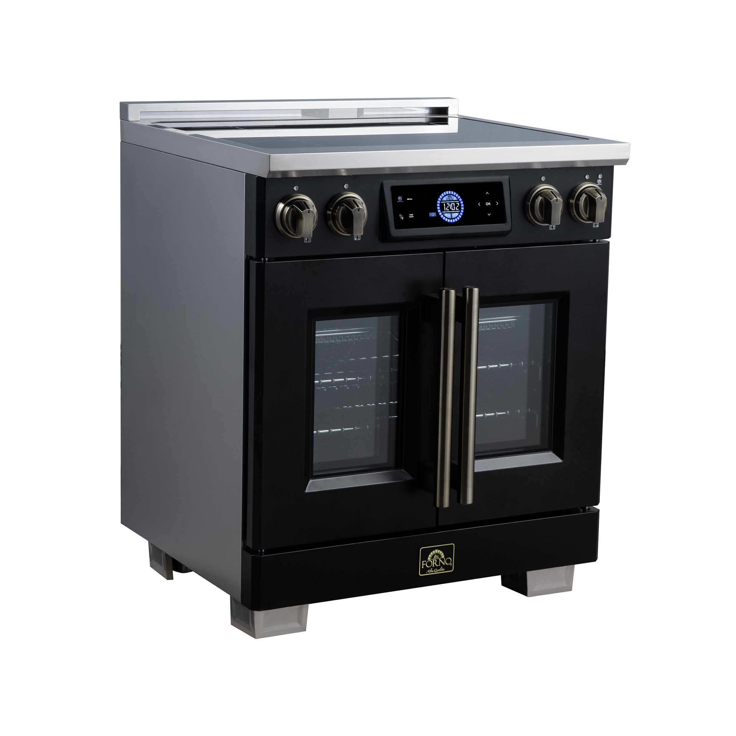 Maximus 30-Inch Induction range, French Door, 4 Cooking Zones, 4.32 cf. Convection Oven, Air Sous Vide, Air Fry Basket, Black
