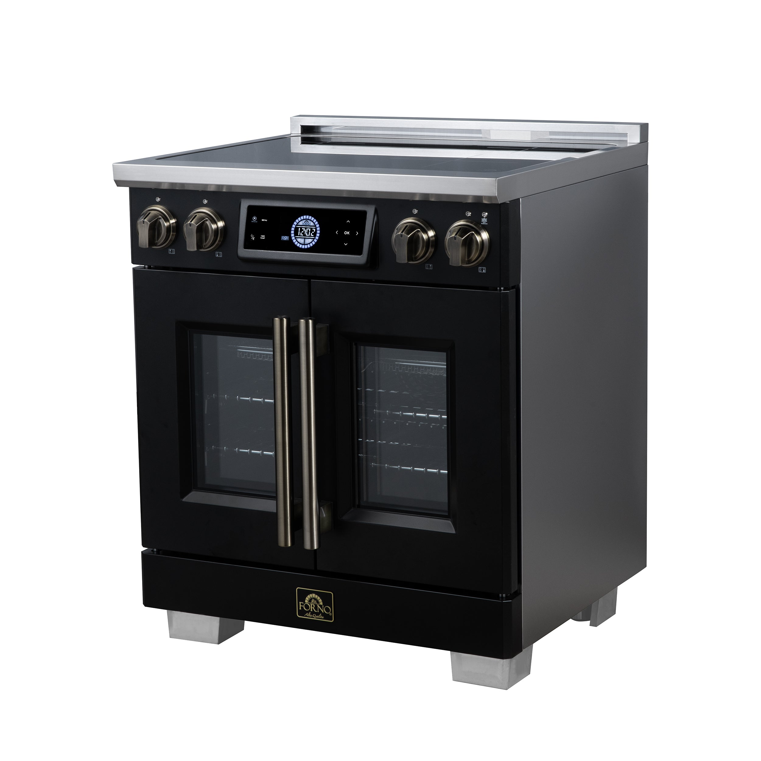 Maximus 30-Inch Induction range, French Door, 4 Cooking Zones, 4.32 cf. Convection Oven, Air Sous Vide, Air Fry Basket, Black