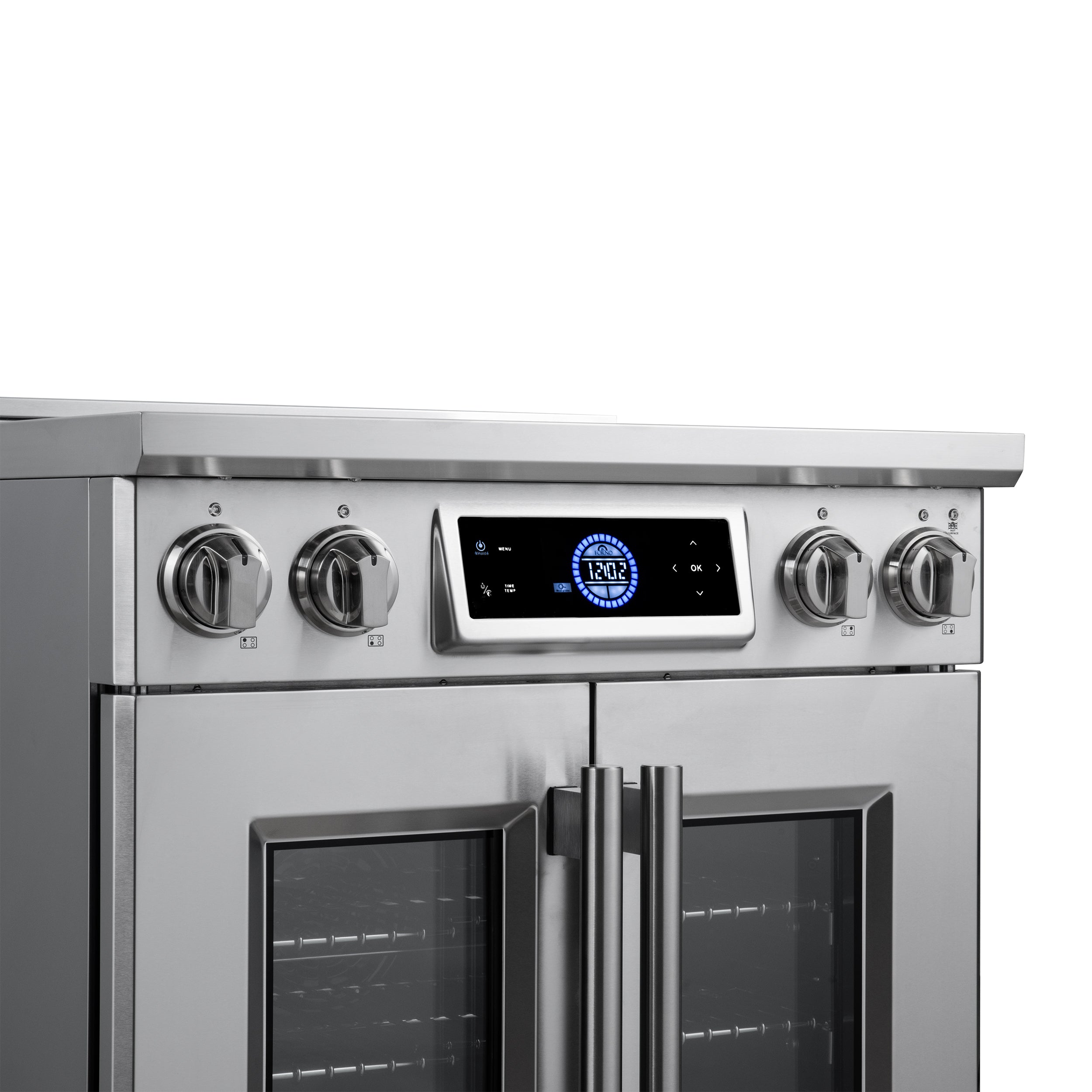 Maximus 30-Inch Induction range, French Door, 4 Cooking Zones, 4.32 cf. Convection Oven, Air Sous Vide, Air Fry Basket, Stainless Steel