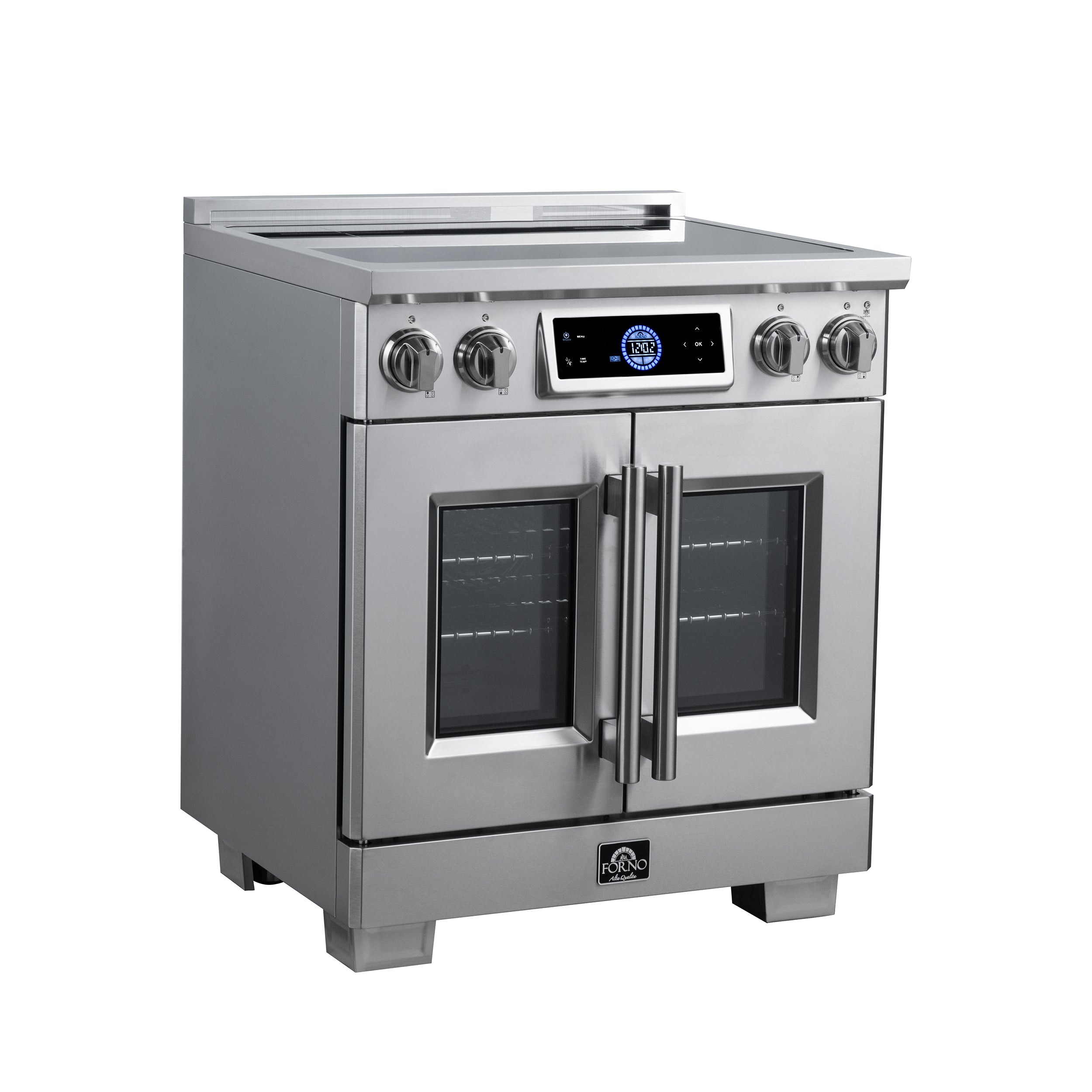 Maximus 30-Inch Induction range, French Door, 4 Cooking Zones, 4.32 cf. Convection Oven, Air Sous Vide, Air Fry Basket, Stainless Steel