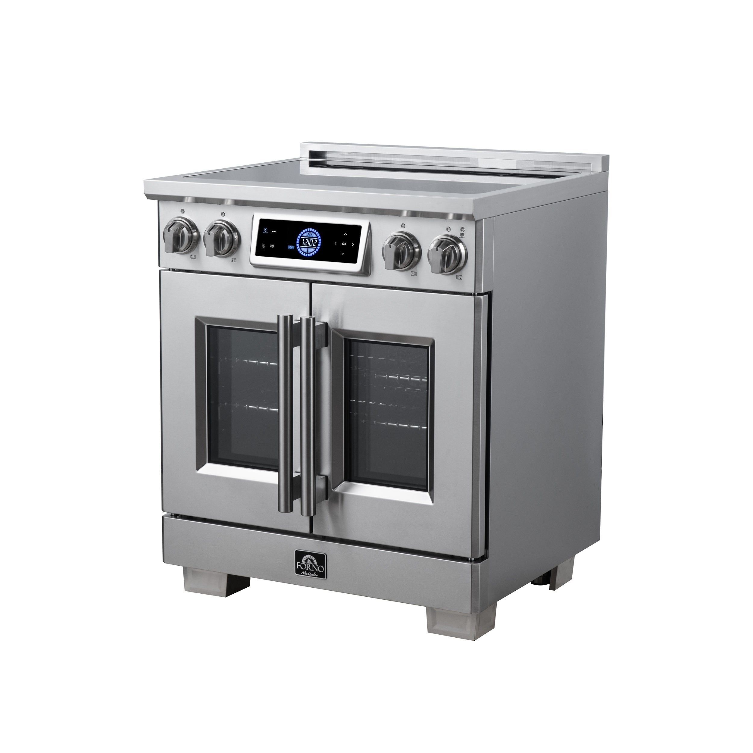 Maximus 30-Inch Induction range, French Door, 4 Cooking Zones, 4.32 cf. Convection Oven, Air Sous Vide, Air Fry Basket, Stainless Steel