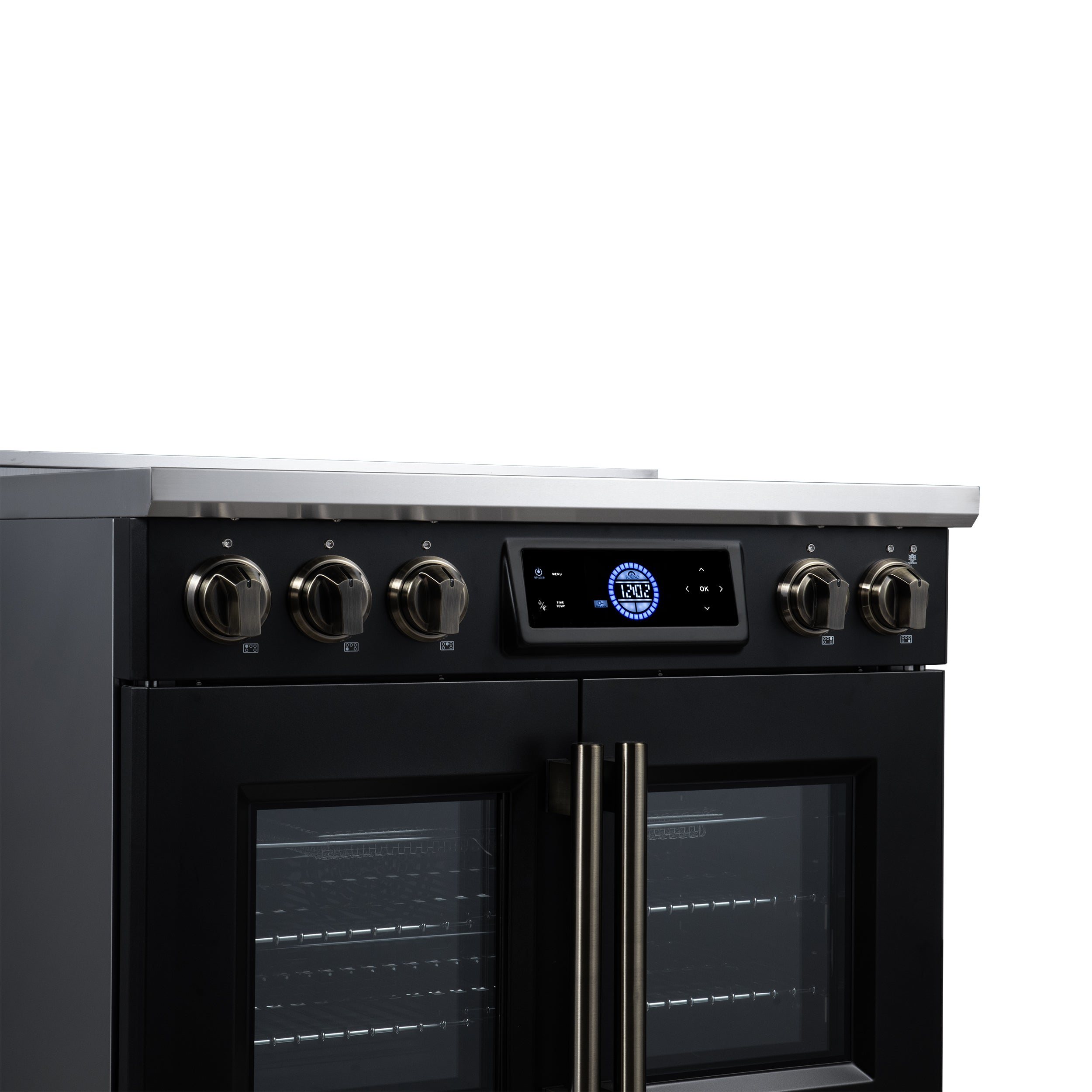 Maximus 36-Inch Induction range, French Door, 5 Cooking Zones, 5.36 cf. Convection Oven, Air Sous Vide, Air Fry Basket, Black