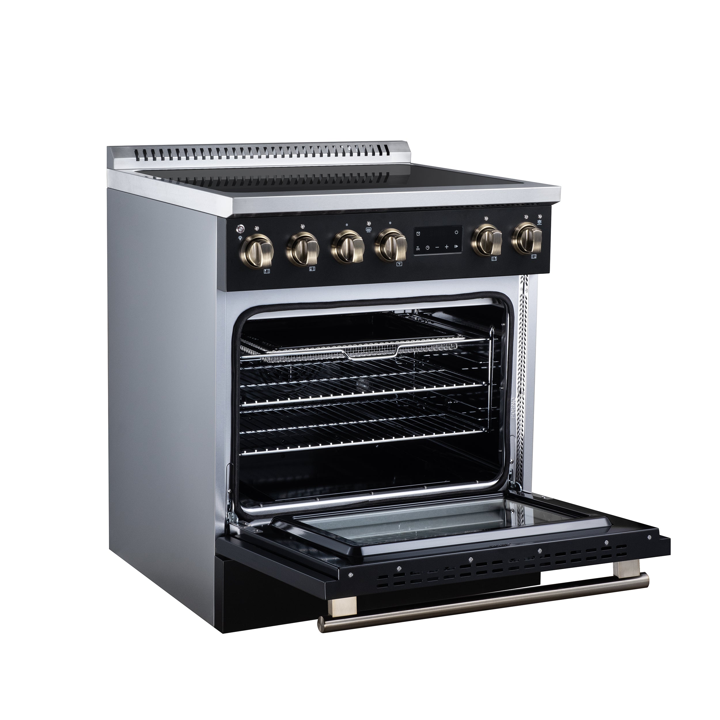 Torino 30 Inch Induction Range, 8,800W cooktop, 4.32 cf. True Convection Oven, Air Fry, Air Sous Vide, Smudge Resistant, Black