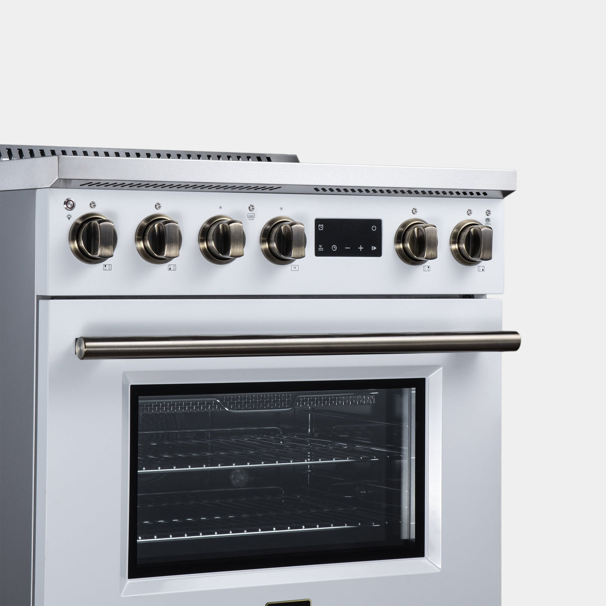 Forno Torino 30 in. 4.32 cu. ft. White French Door Induction Range with Air Fry, Air Sous Vide and Antique Brass Accents | FFSIN0936-30WHT
